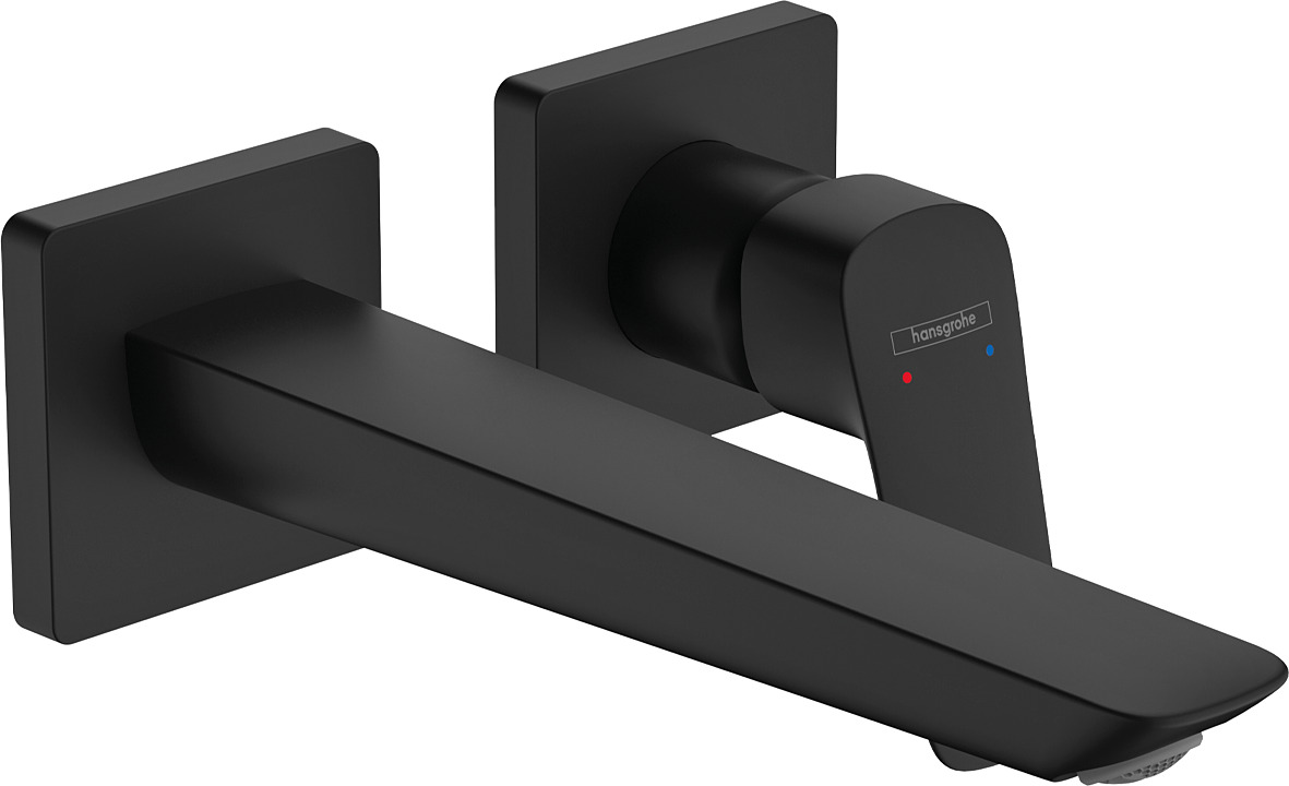 Hansgrohe Logis Fine ééngreeps wastafelmengkraan inbouw voor wandmontage voorsprong 20,5 cm, mat zwart