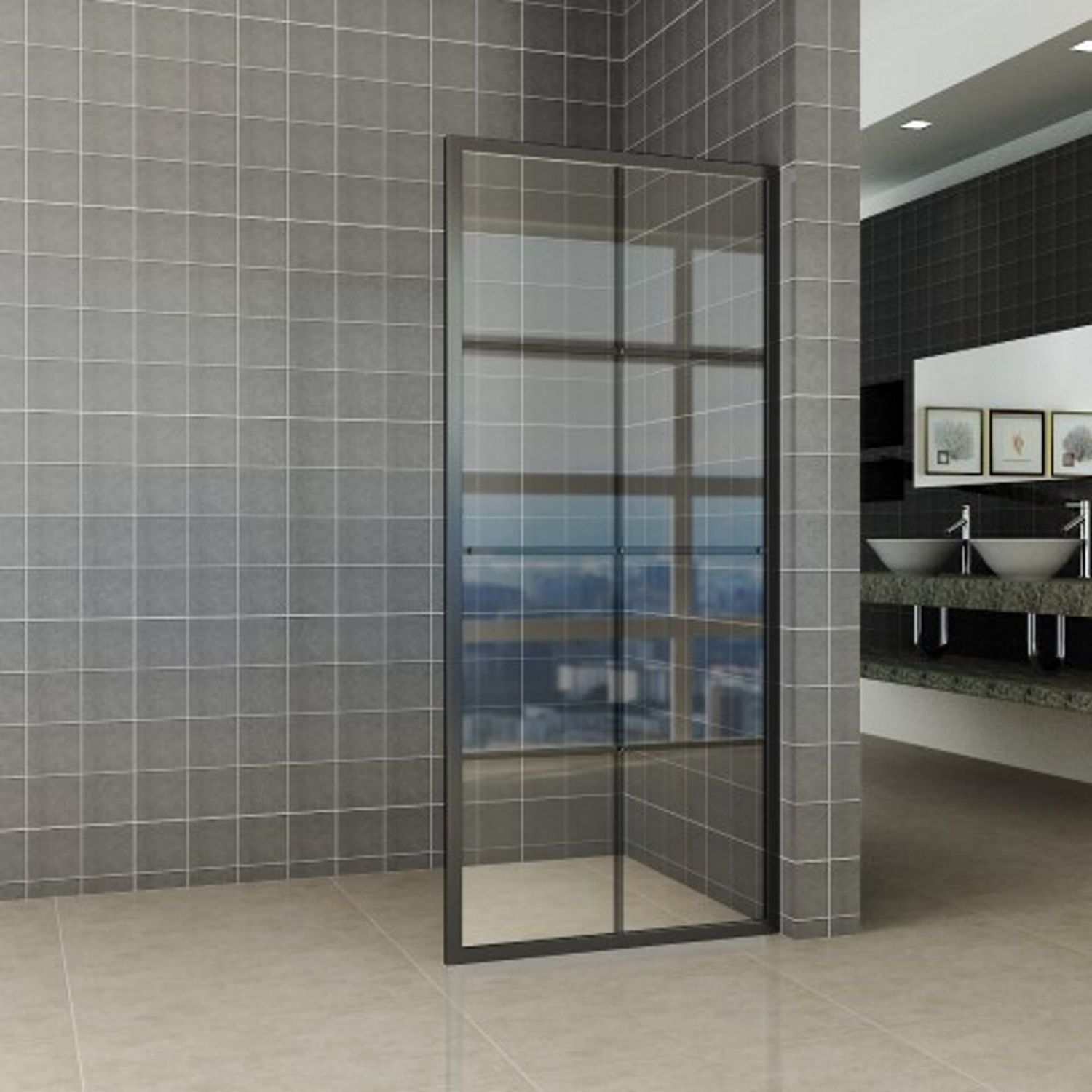 Inloopdouche Zwart met Handdoekbeugel 90x200 cm 10mm NANO Coating