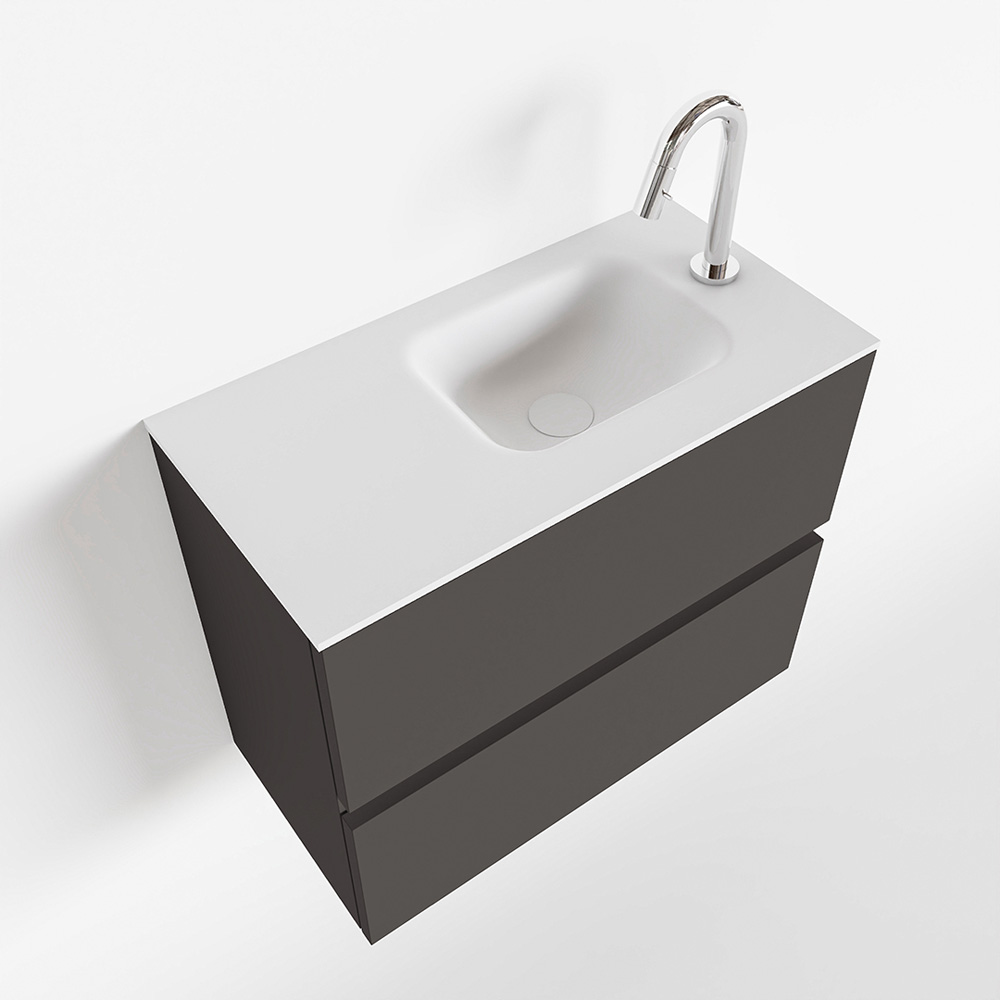 MONDIAZ ADA 60cm toiletmeubel dark grey. LEX wastafel talc rechts 1 kraangat