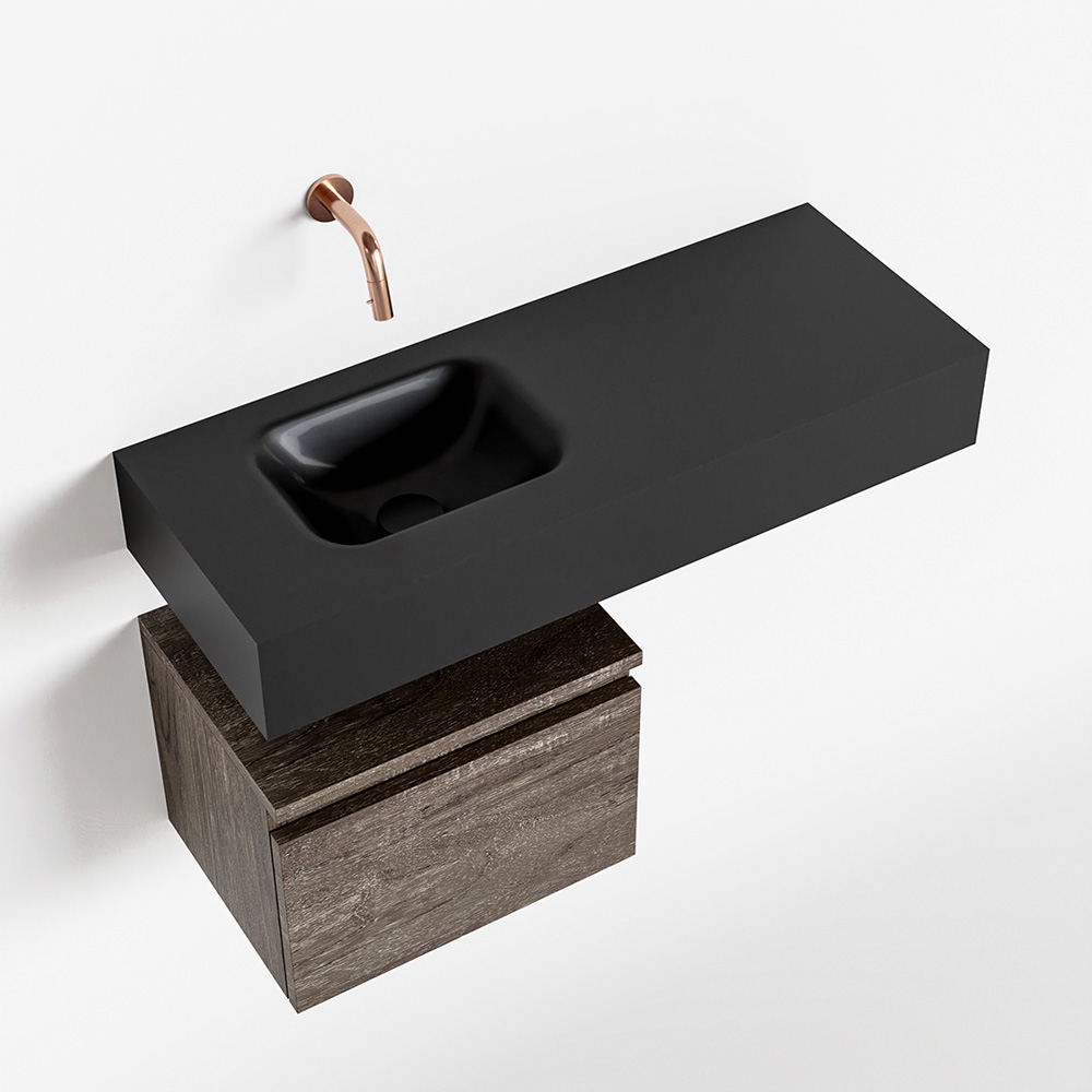 MONDIAZ ANDOR 40cm toiletmeubel dark brown. LEX 80cm wastafel urban links geen kraangat product afbeelding