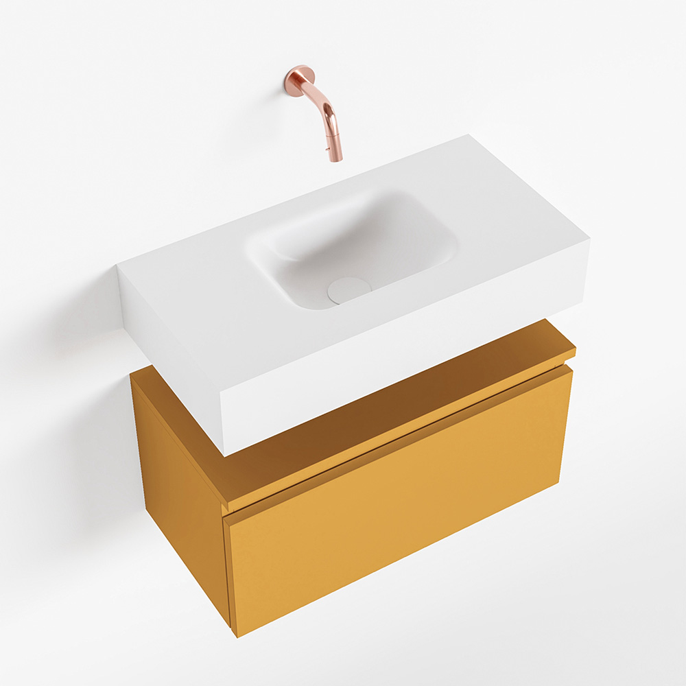 MONDIAZ ANDOR 60cm toiletmeubel ocher. LEX 60cm wastafel talc midden geen kraangat product afbeelding