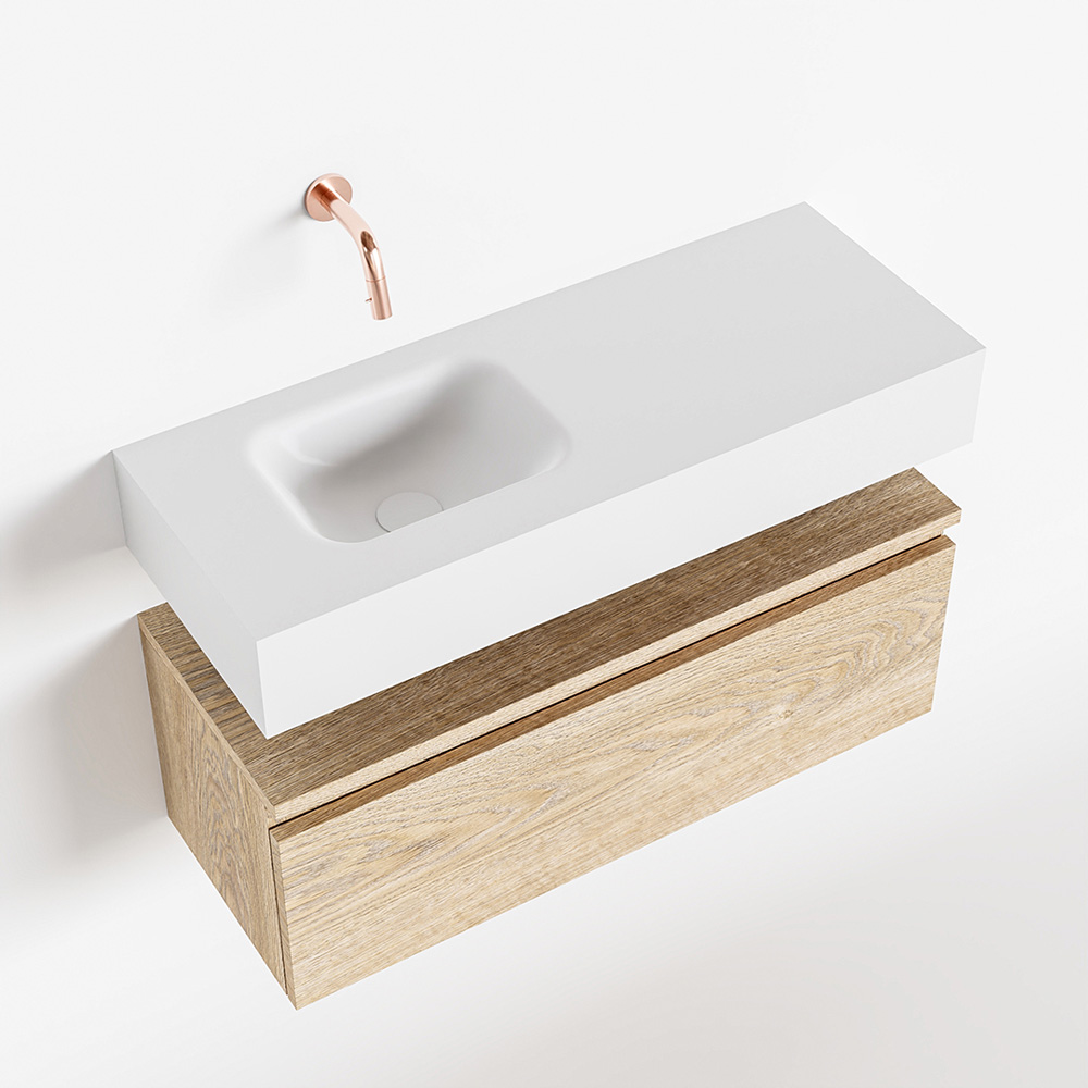 MONDIAZ ANDOR 80cm toiletmeubel washed oak. LEX 80cm wastafel talc links geen kraangat product afbeelding