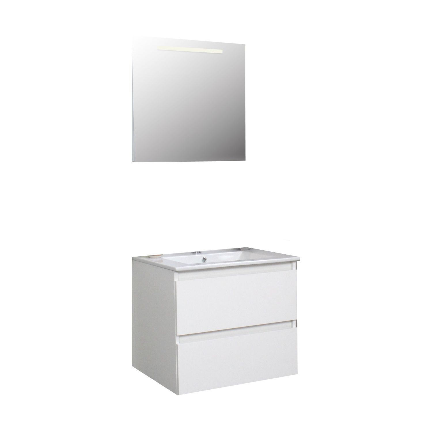 Badkamermeubel BWS Pepper Wastafel Porselein Incl Spiegel Met LED Verlichting En Kraangat 60x55x46 cm Wit