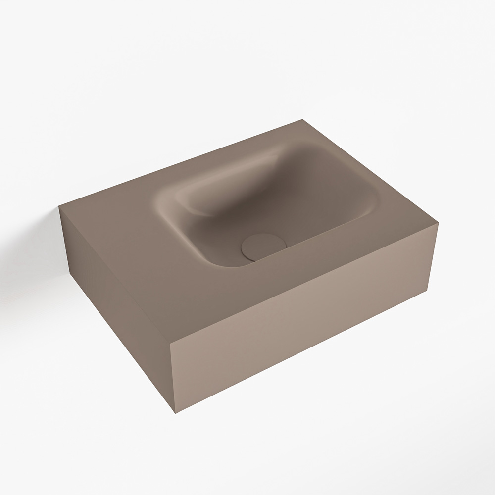 MONDIAZ LEX Smoke vrijhangende solid surface wastafel 40cm. Positie wasbak rechts product afbeelding