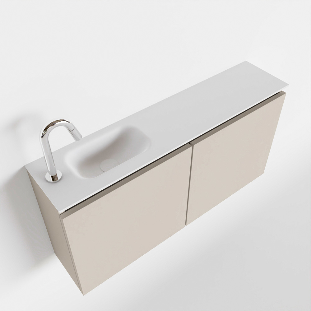 MONDIAZ TURE 100cm toiletmeubel linen. EDEN wastafel talc links 1 kraangat