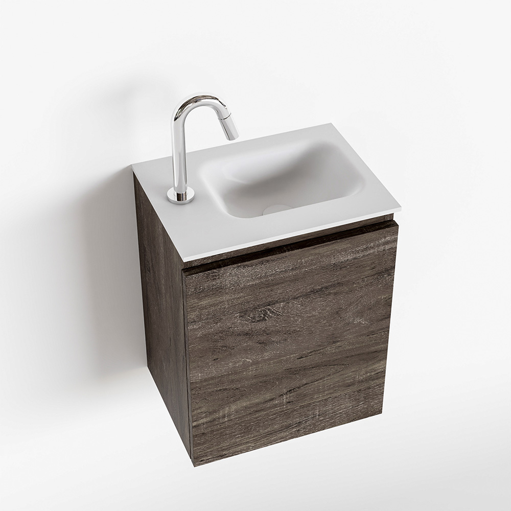 MONDIAZ OLAN 40cm toiletmeubel dark brown. LEX wastafel talc rechts 1 kraangat product afbeelding