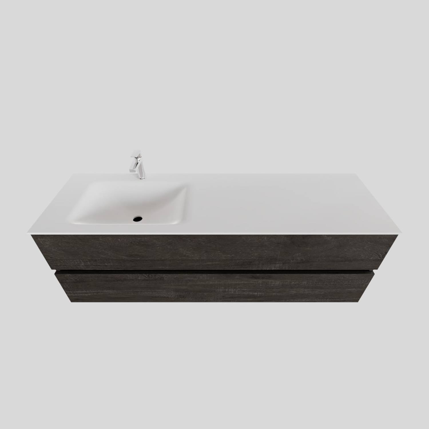Badkamermeubel Solid Surface BWS Oslo 150x46 cm Links Wood Dark Brown (met 1 kraangat) product afbeelding