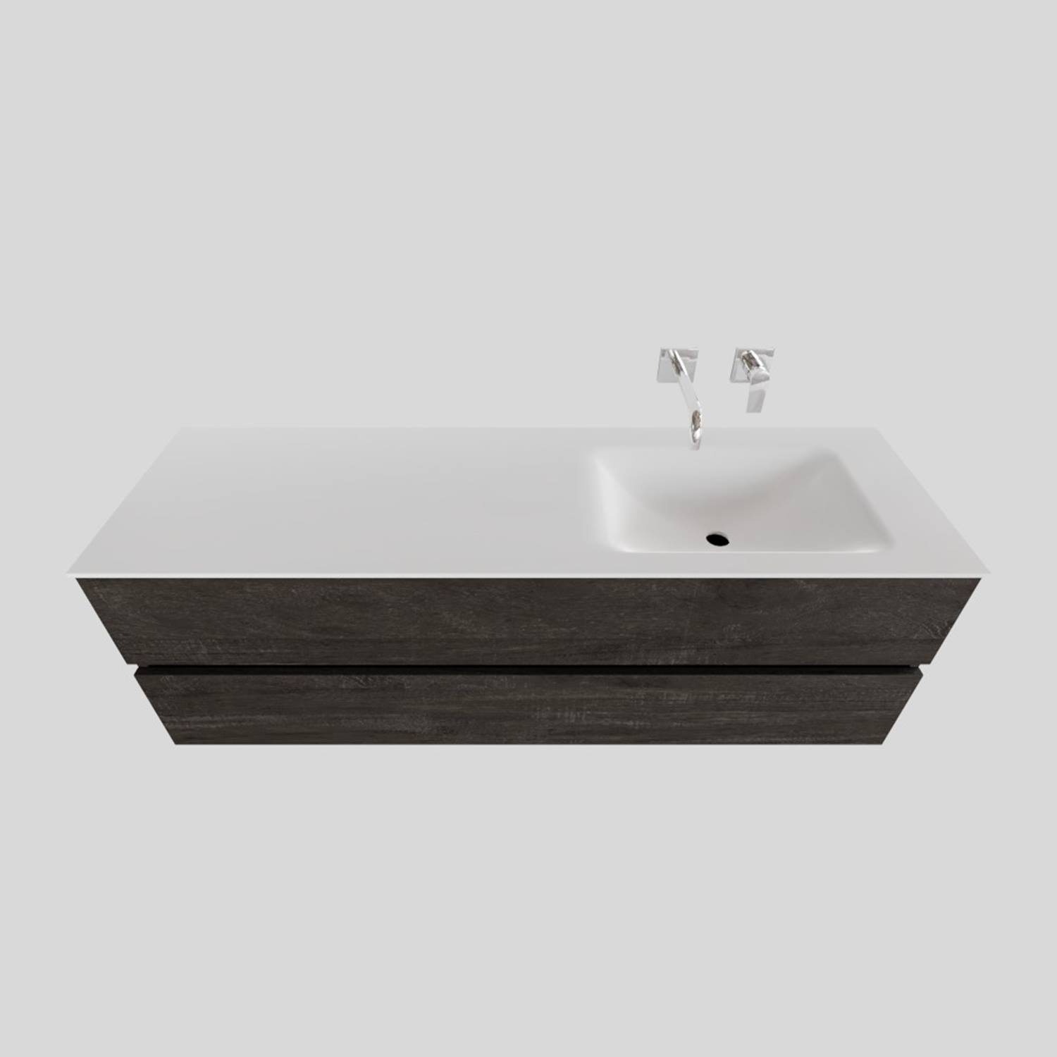 Badkamermeubel Solid Surface BWS Oslo 150x46 cm Rechts Wood Dark Brown (0 kraangaten) product afbeelding
