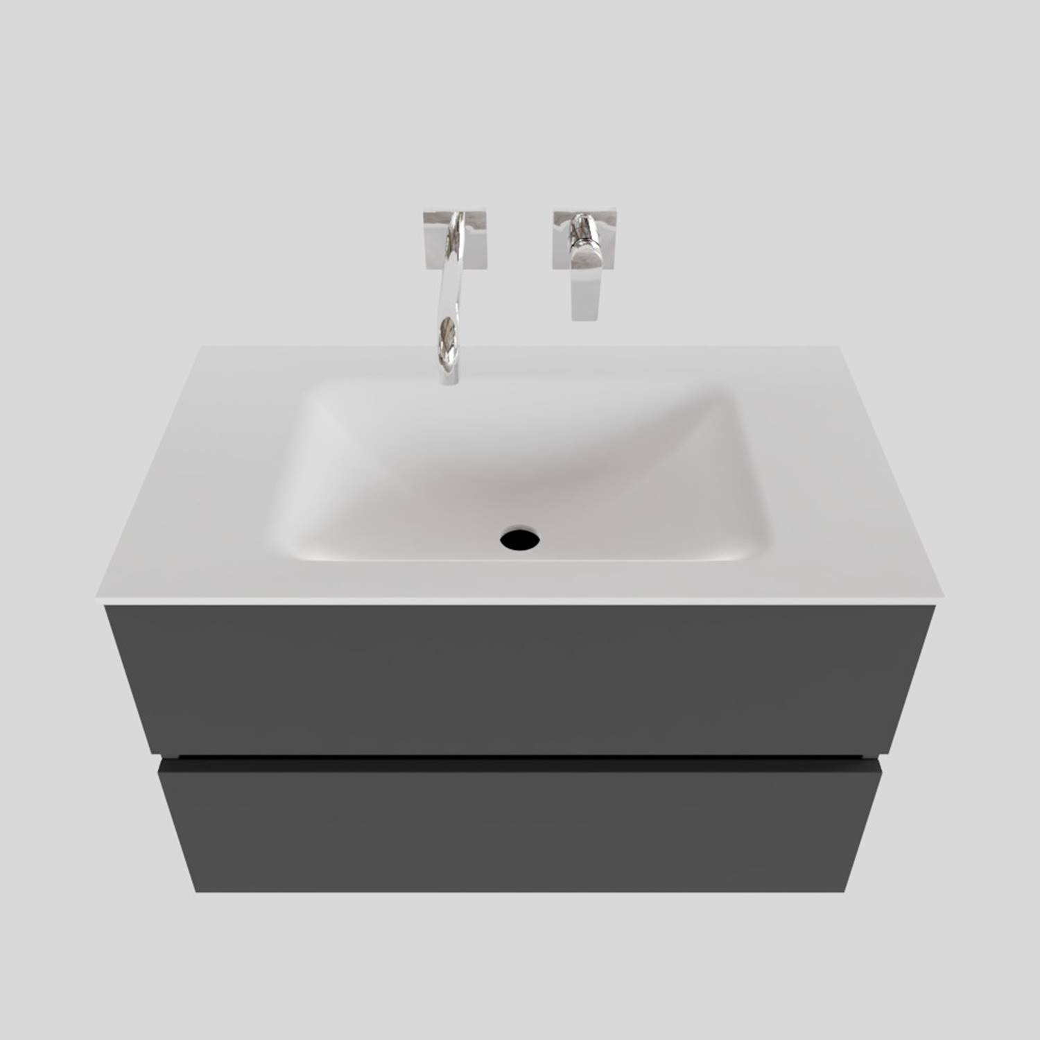 Badkamermeubel Solid Surface BWS Oslo 80x46 cm Mat Antraciet (zonder kraangaten) product afbeelding