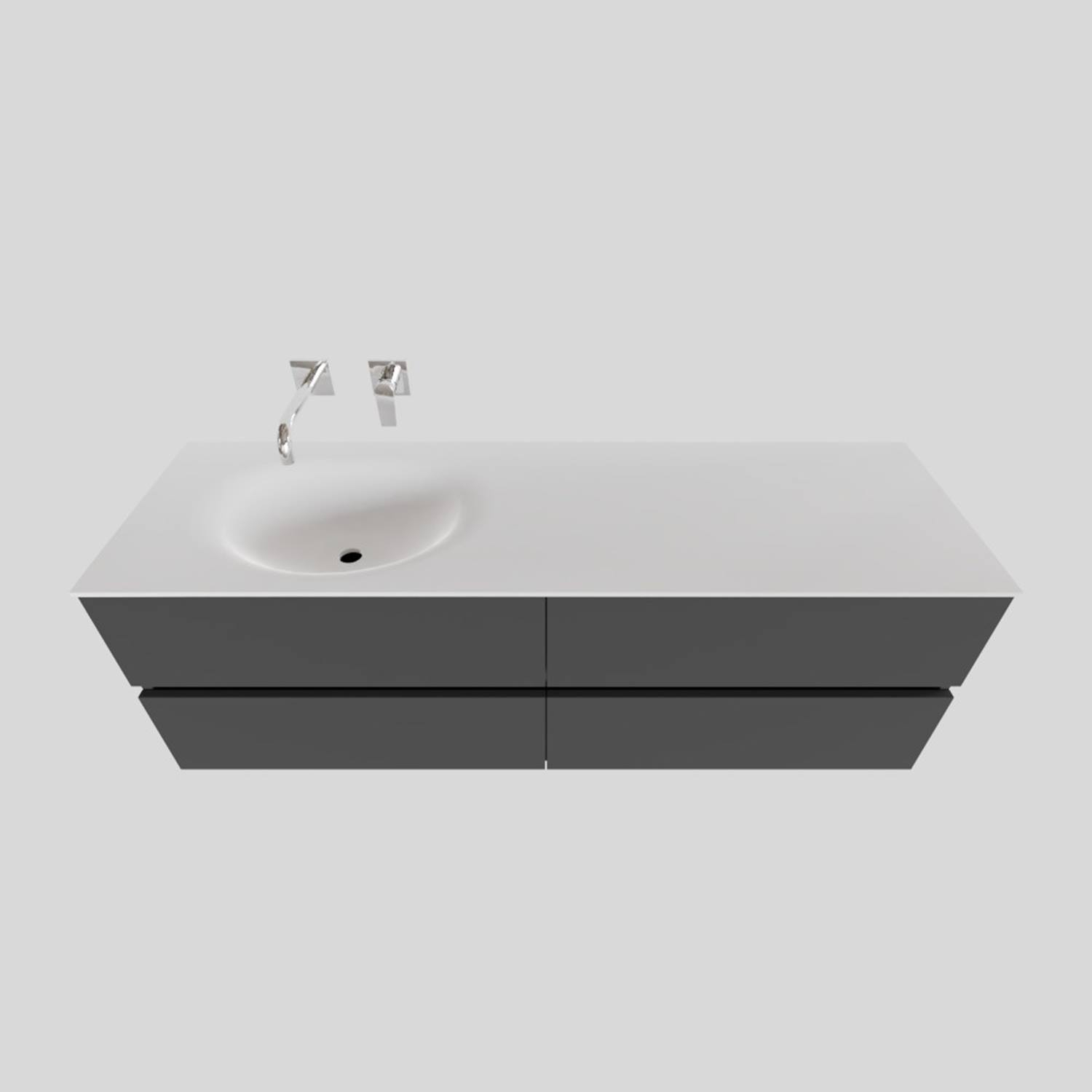 Badkamermeubel Solid Surface BWS Stockholm 150x46 cm Links Mat Antraciet 4 Laden (zonder kraangaten) product afbeelding