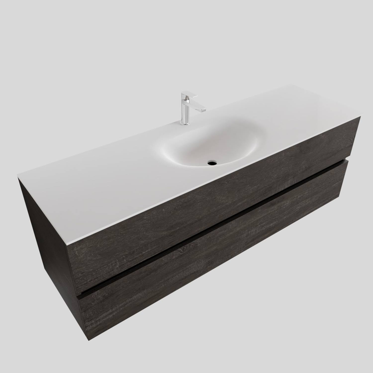 Badkamermeubel Solid Surface BWS Stockholm 150x46 cm Midden Wood Dark Brown (met 1 kraangat) product afbeelding
