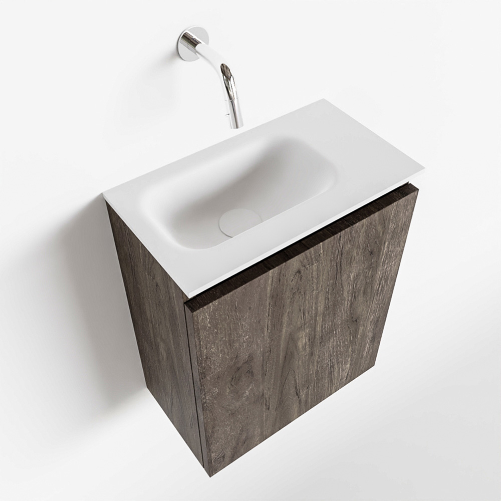 MONDIAZ TURE 40cm toiletmeubel dark brown. EDEN wastafel talc links geen kraangat product afbeelding