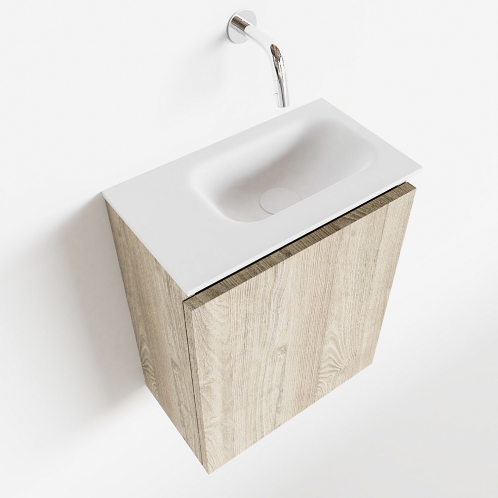 MONDIAZ TURE 40cm toiletmeubel light brown grey. EDEN wastafel talc rechts geen kraangat product afbeelding