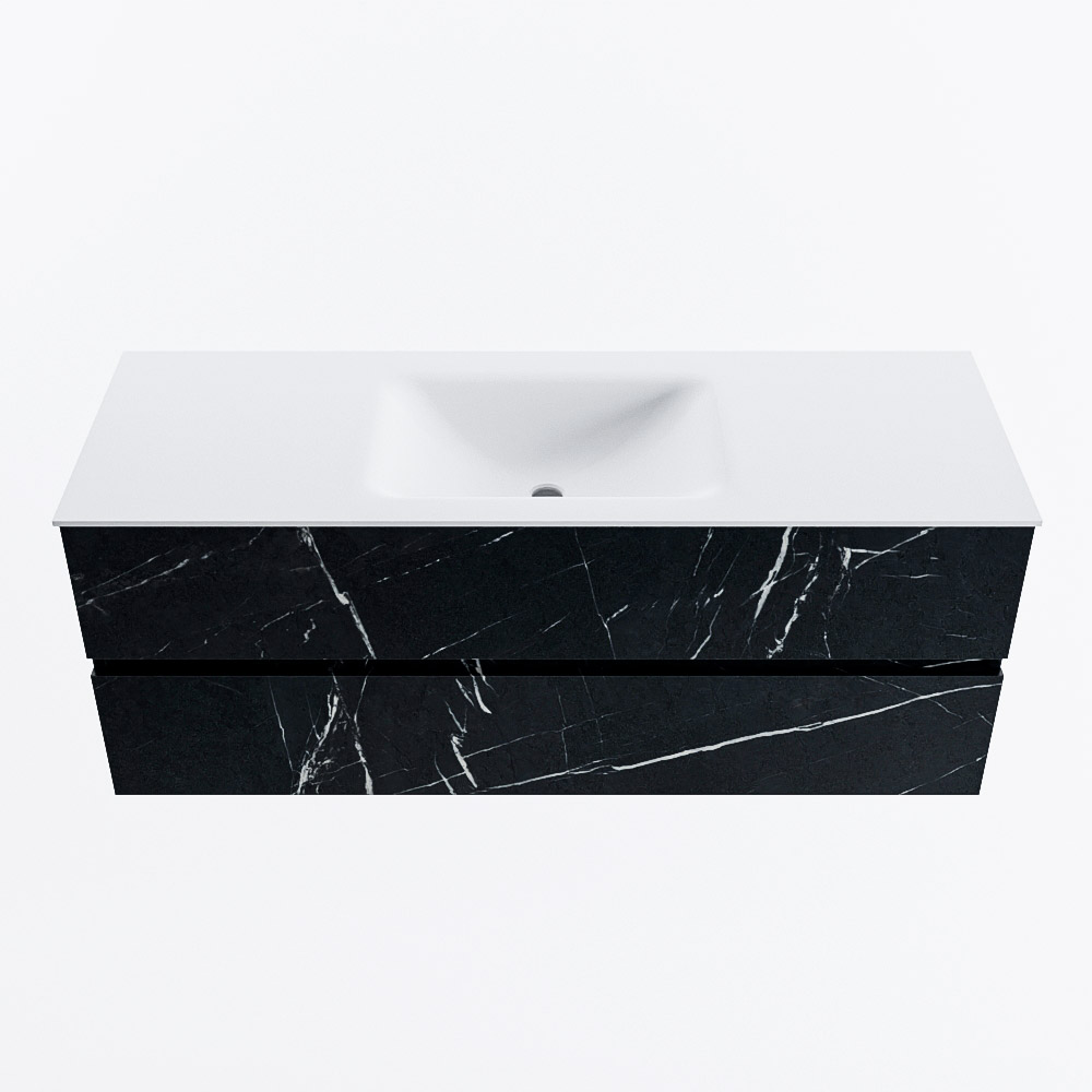 MONDIAZ VICA 130cm badmeubel onderkast Marquina 2 lades. Wastafel CLOUD midden zonder kraangat, kleur Talc.