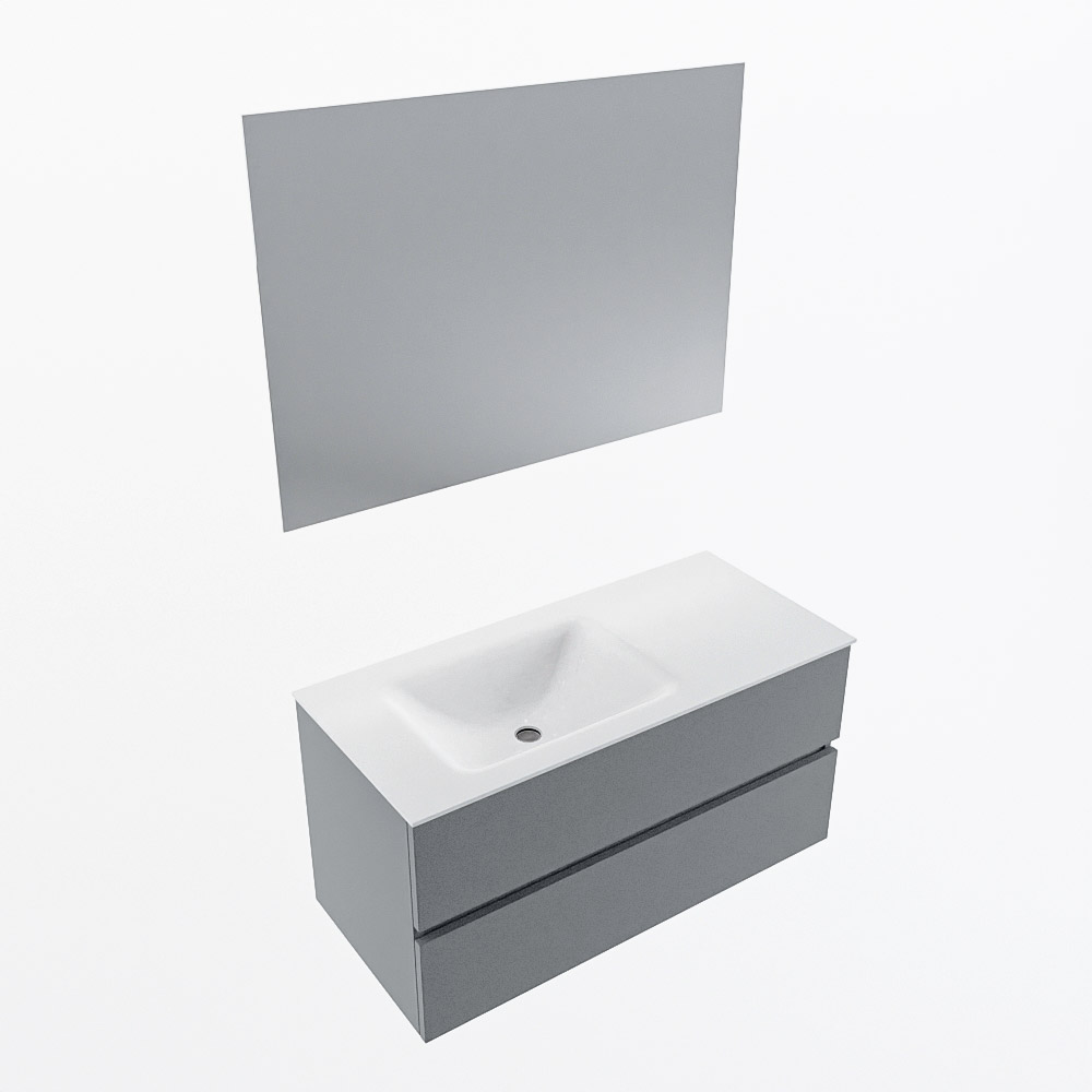 MONDIAZ VICA 100cm badmeubel onderkast Plata 2 lades. Wastafel CLOUD links 1 kraangat, kleur Talc me