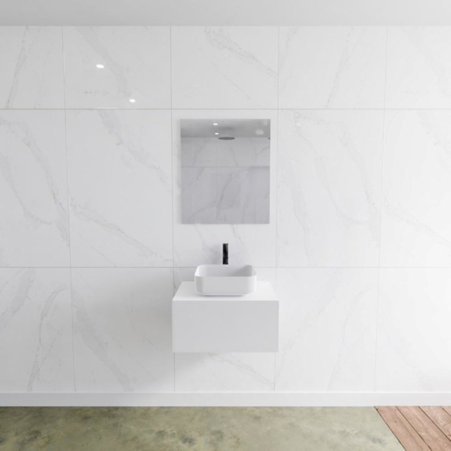 Badkamermeubelset Mondiaz LAGOM 60 cm met Topblad Gecentreerde Wastafel Solid Surface Opzetkom Binx Met 1 Kraangat Mat Wit (1 lade) product afbeelding