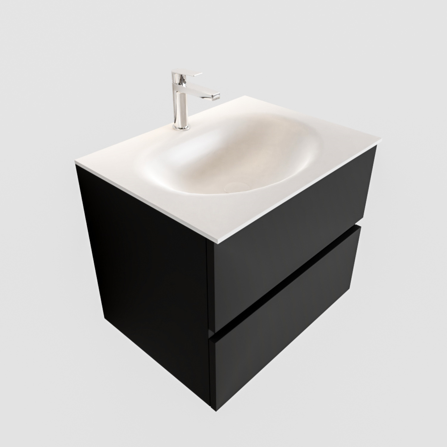 Badkamermeubel Solid Surface BWS Stockholm 60x45 cm Mat Zwart Urban (1 kraangat)