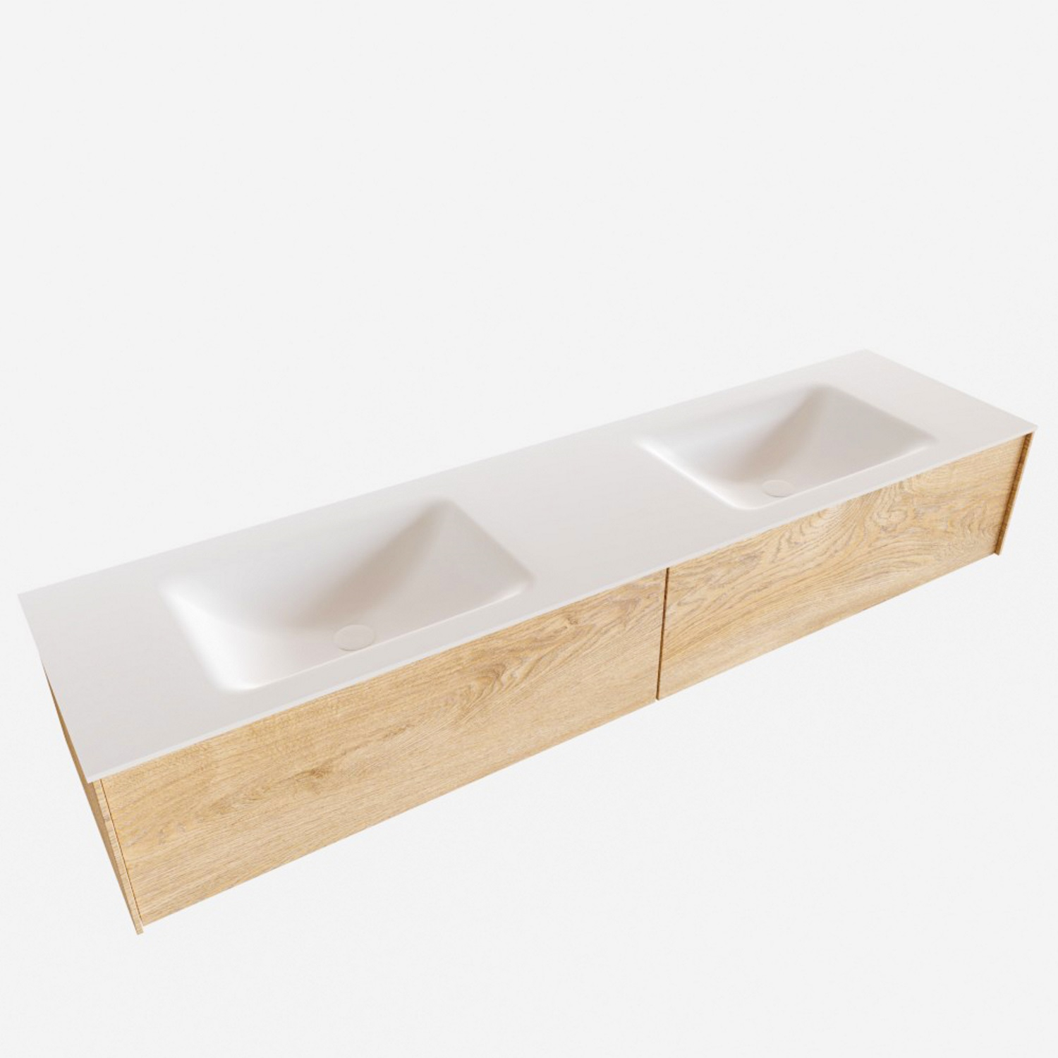 Badkamermeubel BWS Madrid Washed Oak 180x45x30 cm Mat Witte Solid Surface Wastafel Dubbel (2 lades, Badkamermeubel BWS Madrid Washed Oak 180x45x30 cm Mat Witte Solid Surface Wastafel Dubbel (2 lades,