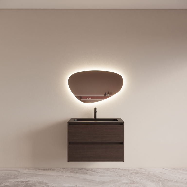 Badmeubelset BWS Riga met Asia Wastafel Zwart 80 cm Bruin Eiken afbeelding