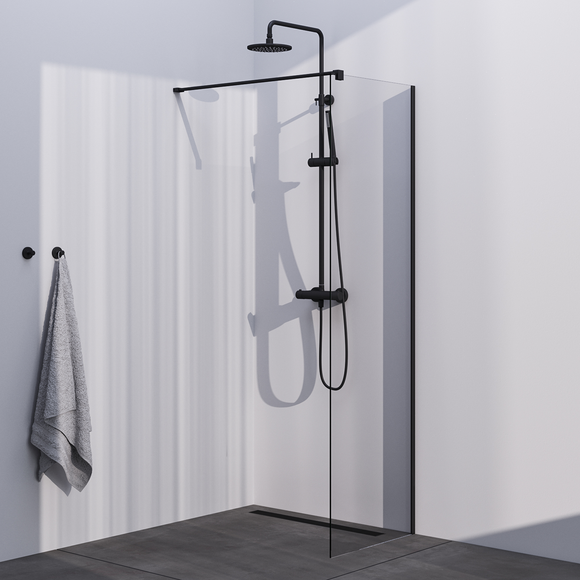 Brauer Season inloopdouche model C helder glas 60x200 incl. glascoating mat zwart