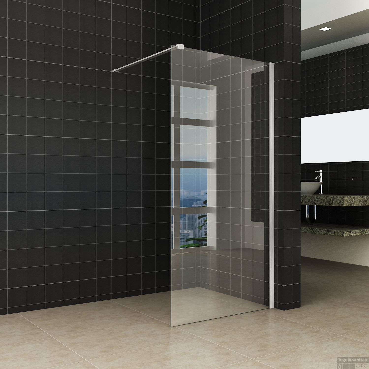 Douchewand Wiesbaden met RVS profiel 100x200 cm 10mm NANO glas