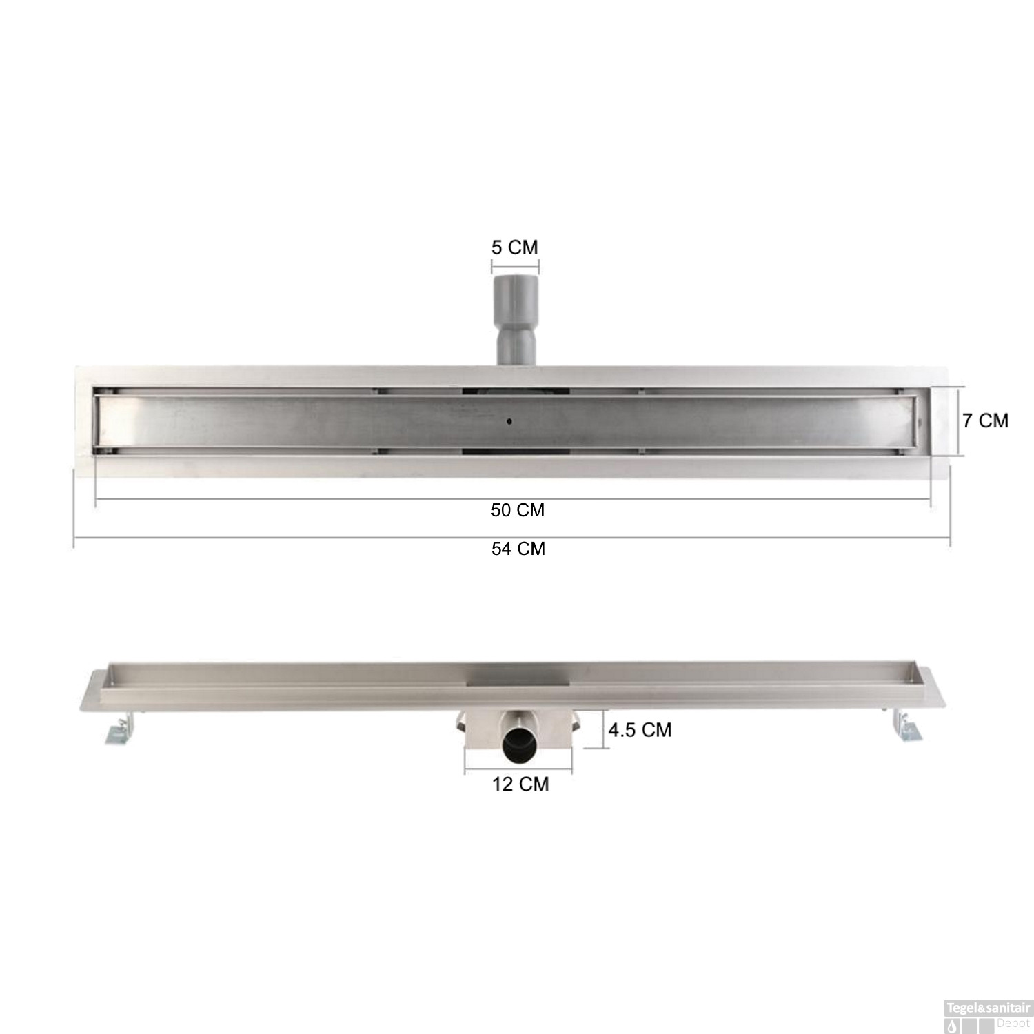 Zwarte Chromen RVS Douchegoot Flens met Uitneembaar Sifon 50x7cm 6,7cm