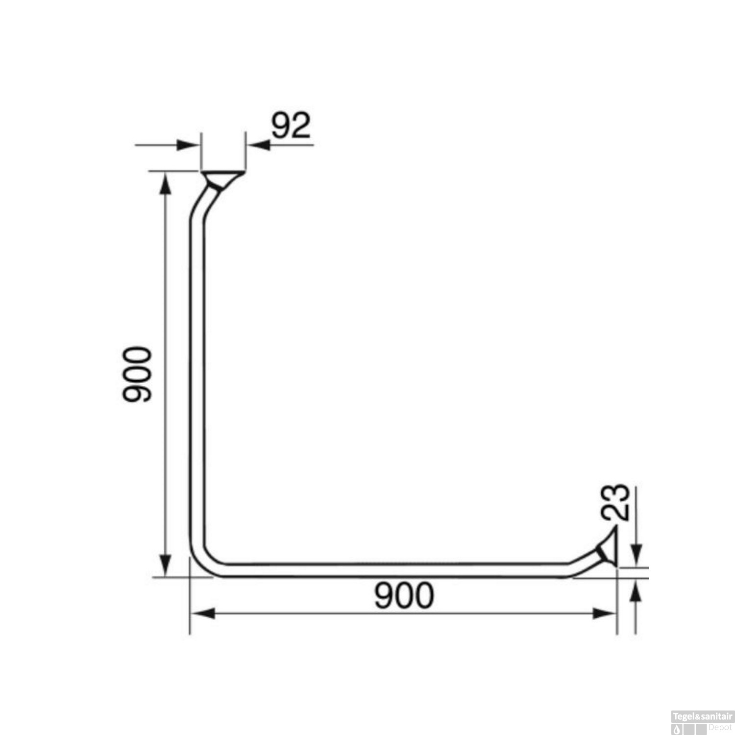 Douchegordijnstang Handicare Linido 90 cm Staal Wit
