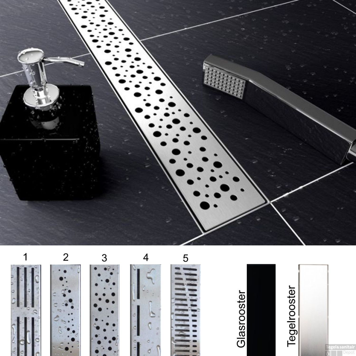 Douchegoot Muur met los sifon DESIGN rooster Tegeldepot.nl