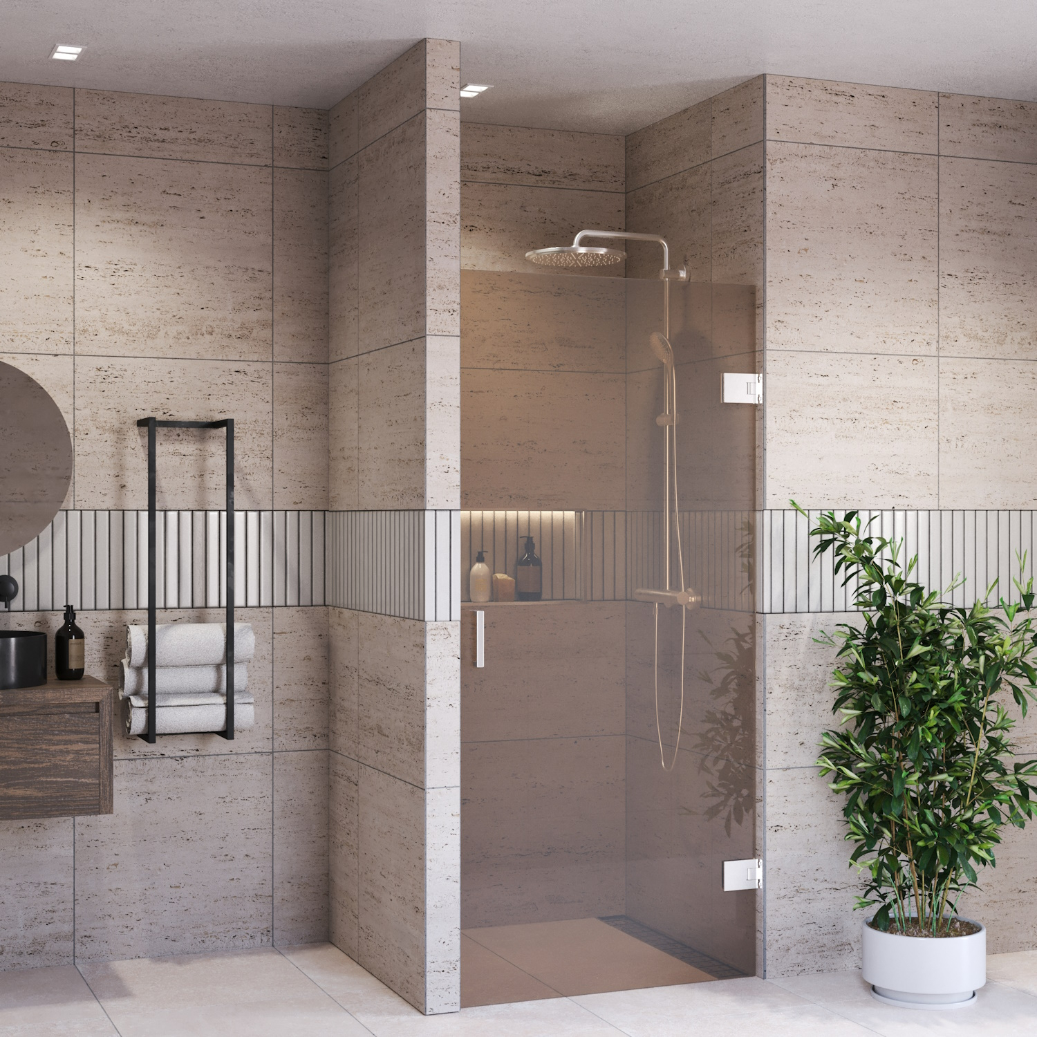 Douchedeur BWS Portos Profielloos RVS Look 100x200 cm Brons Glas 8 mm Nano Coating