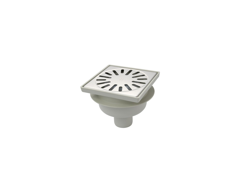 Doucheput Aquaberg ABS Vloerput RVS Rooster Onderuitlaat 50mm 150x150mm PPC Reukafsluiter product afbeelding