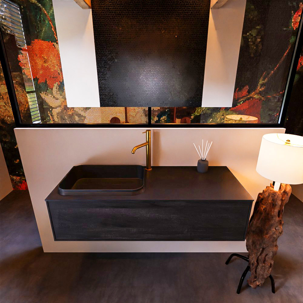 MONDIAZ ERIN 120cm badmeubel onderkast kleur Antracite met 1 lade. Wastafel RIDGE links 1 kraangat kleur Urban. product afbeelding