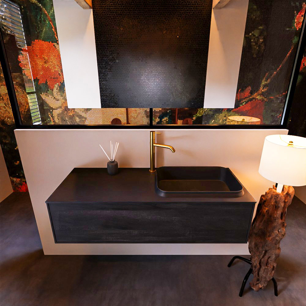 MONDIAZ ERIN 120cm badmeubel onderkast kleur Antracite met 1 lade. Wastafel RIDGE rechts 1 kraangat kleur Urban. product afbeelding