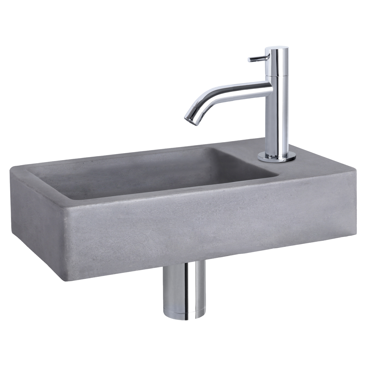 Fonteinset Differnz Force Beton 40x22x8 cm Donker Grijs Met Gebogen Kraan Chroom