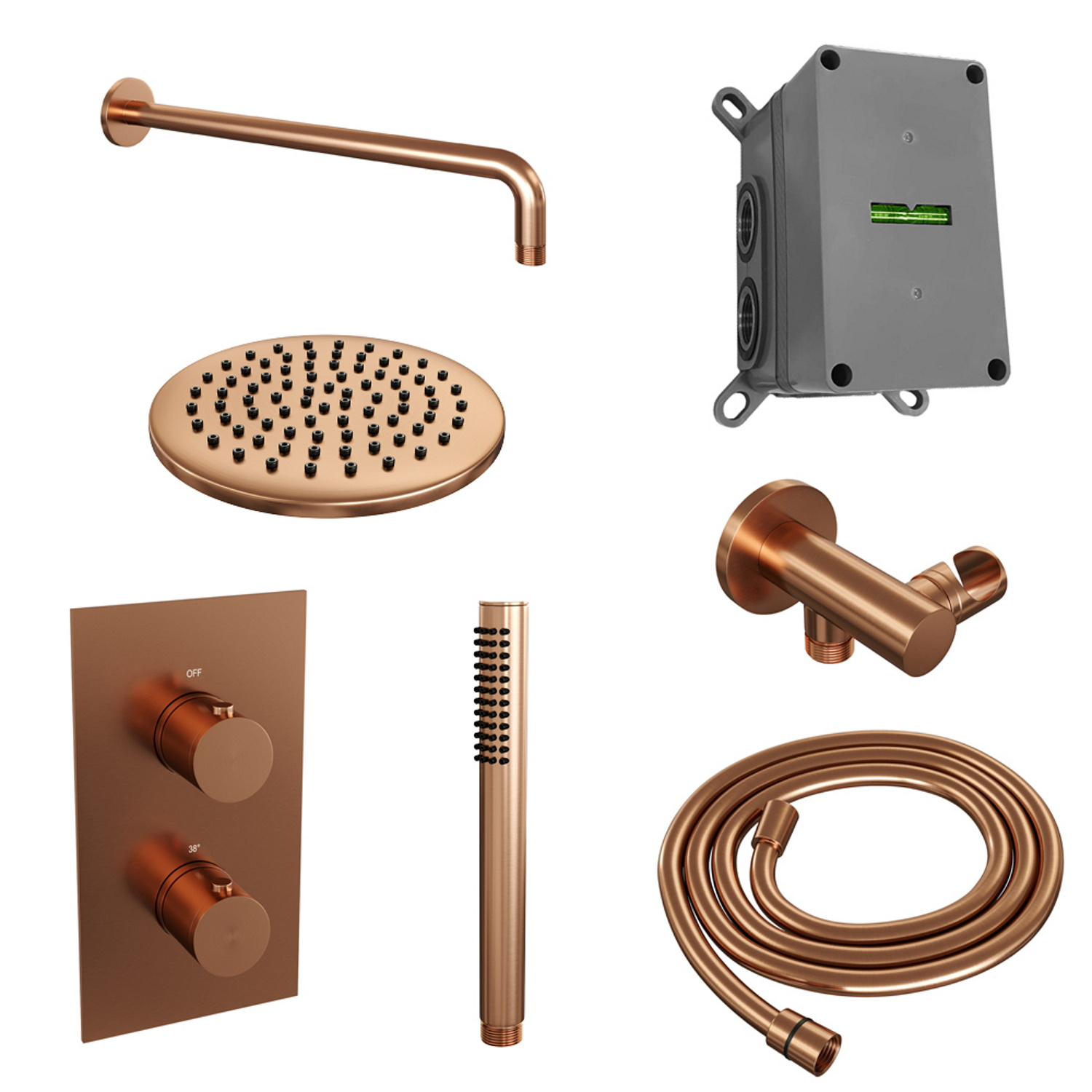 Inbouw Regendouche Set Brauer Copper Edition Gebogen Wanduitloop Ronde Hoofddouche 20 cm Koper product afbeelding