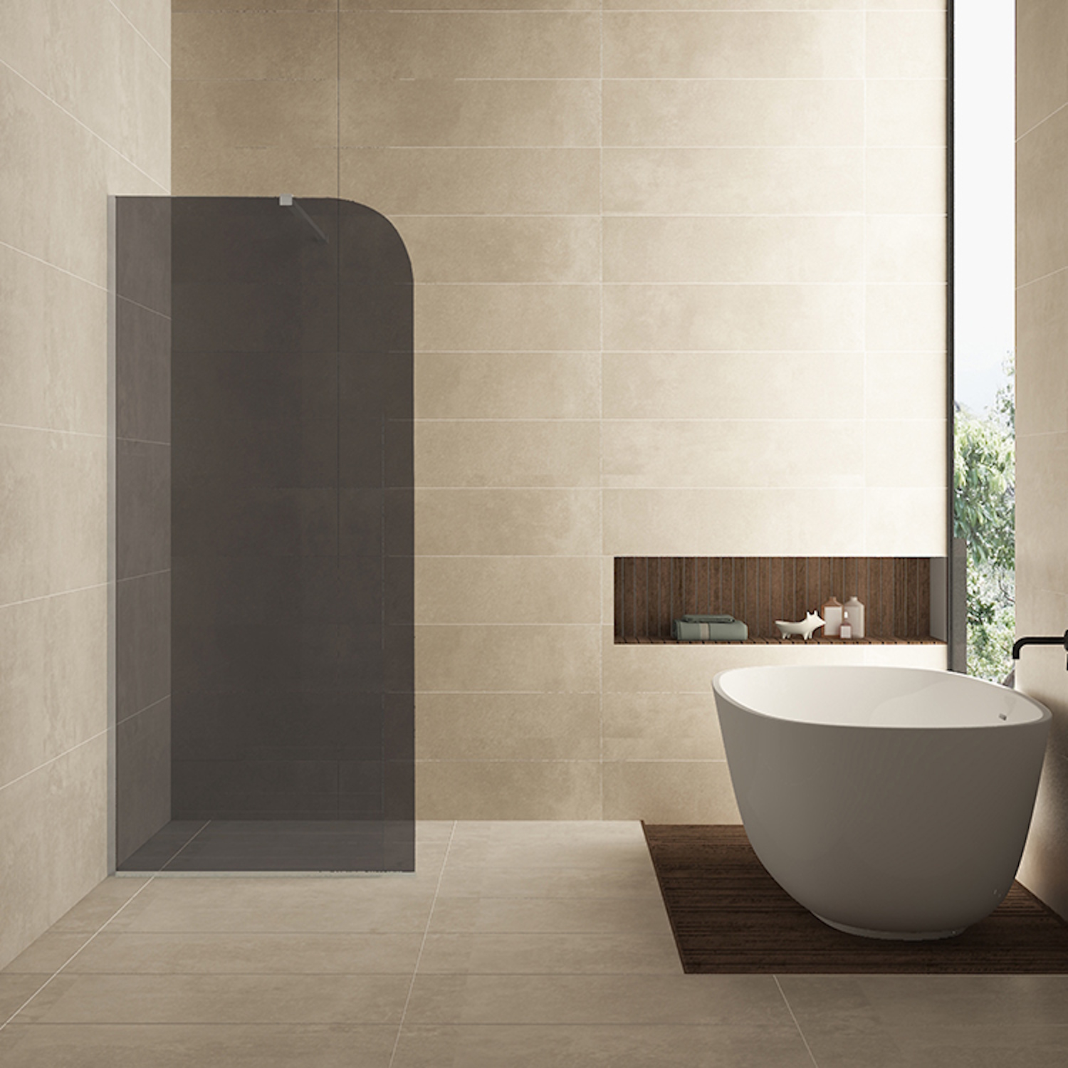 Wiesbaden Inloopdouche  Curvea 80x200 cm 8 mm Nano Rookglas