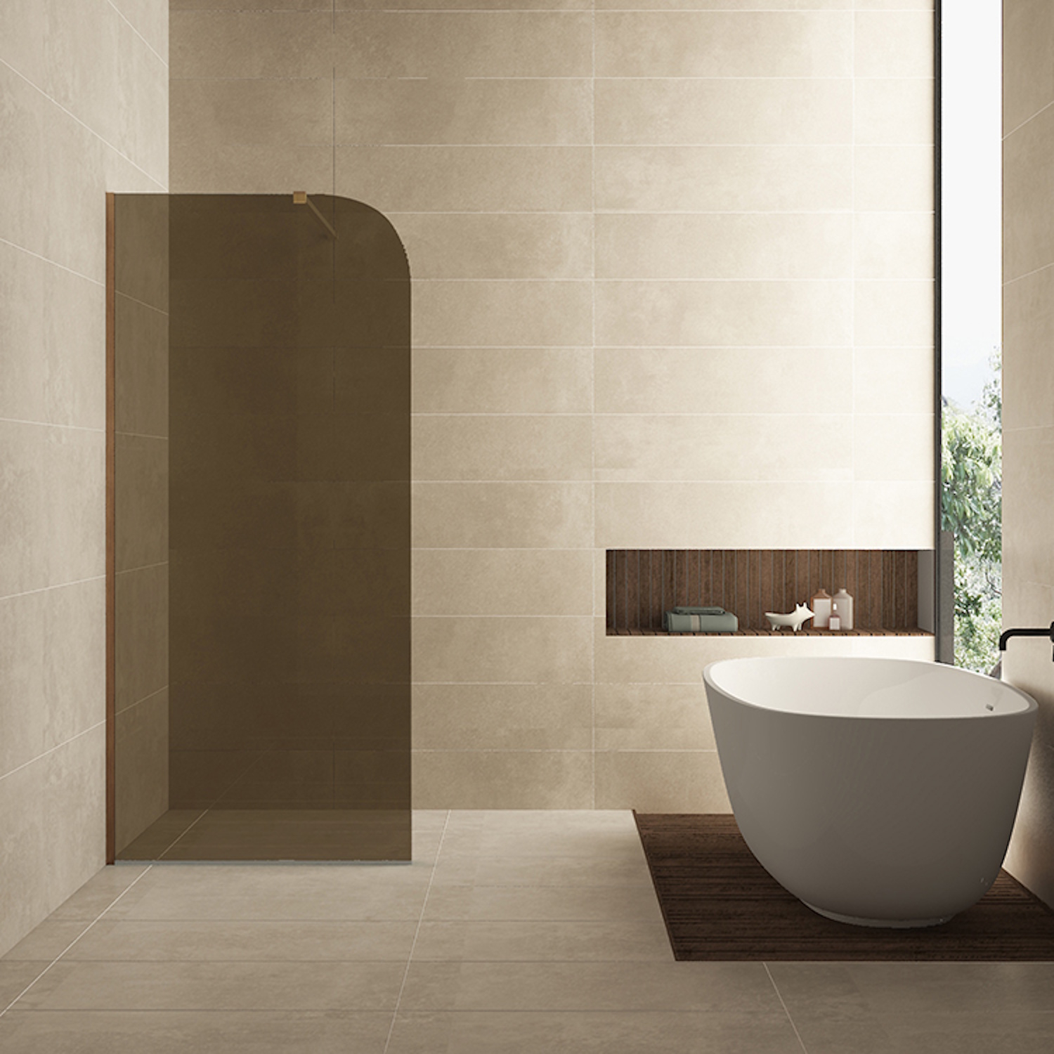 Wiesbaden Inloopdouche  Curvea 90x200 cm 8 mm Nano Vintage Brons Glas