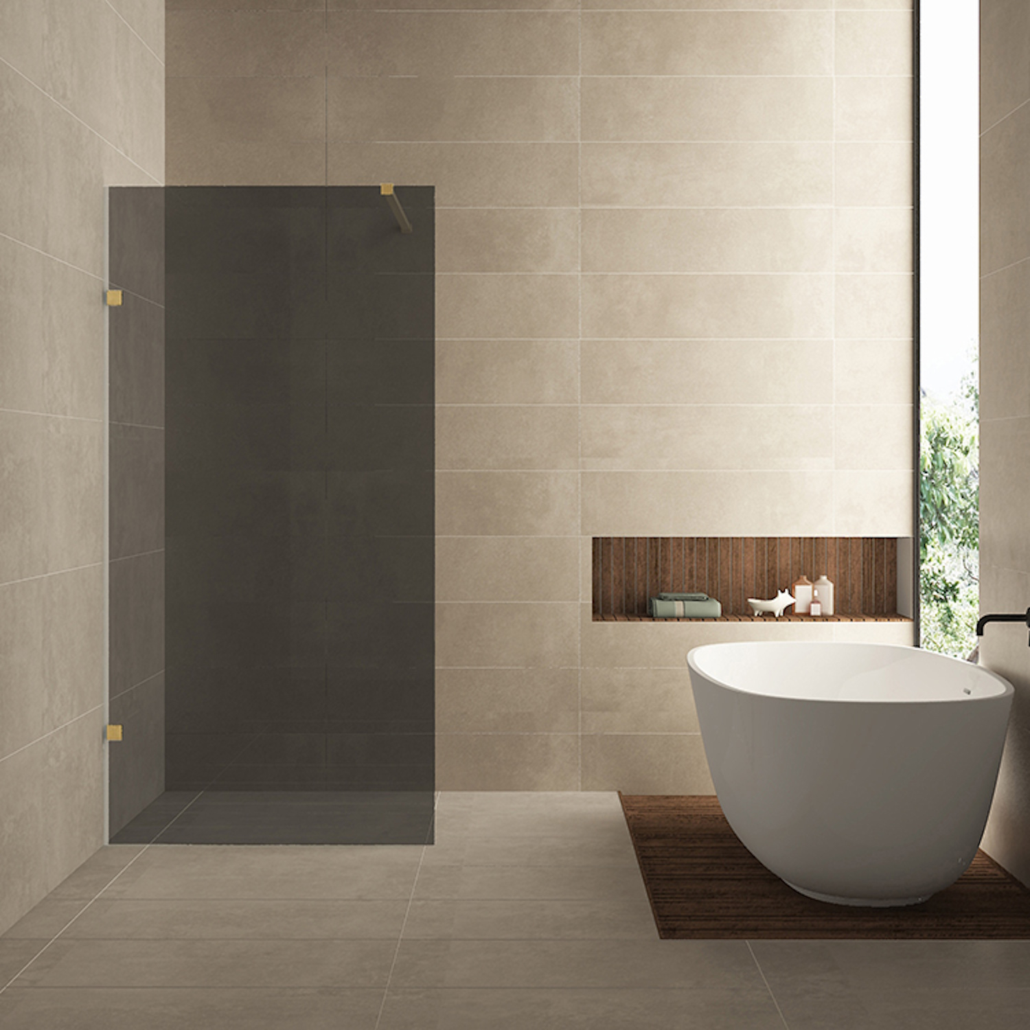 Wiesbaden Inloopdouche  Less 100x200 cm 8 mm Nano Rookglas Geborsteld Messing