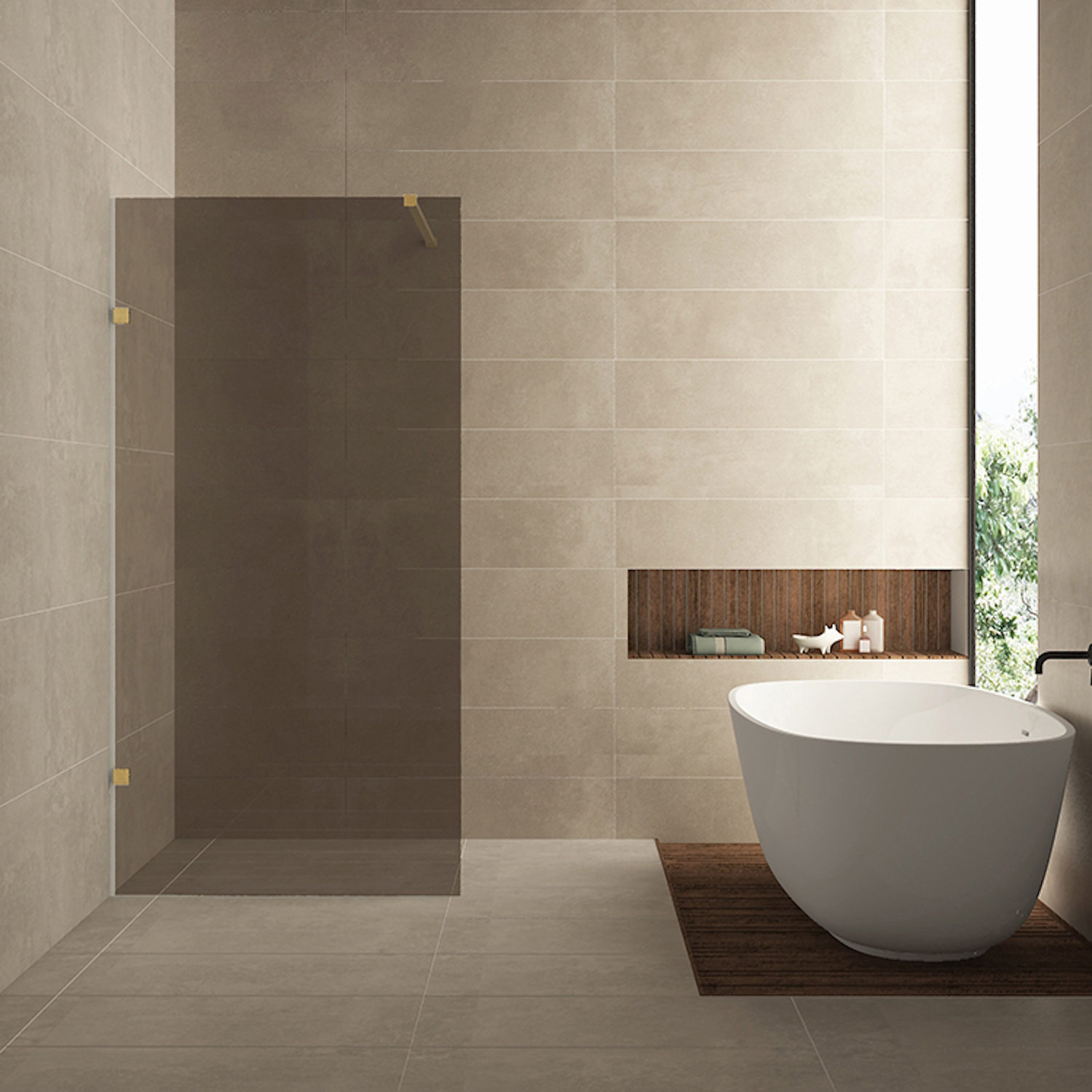 Wiesbaden Inloopdouche  Less 100x200 cm 8 mm Nano Vintage Brons Glas Geborsteld Messing