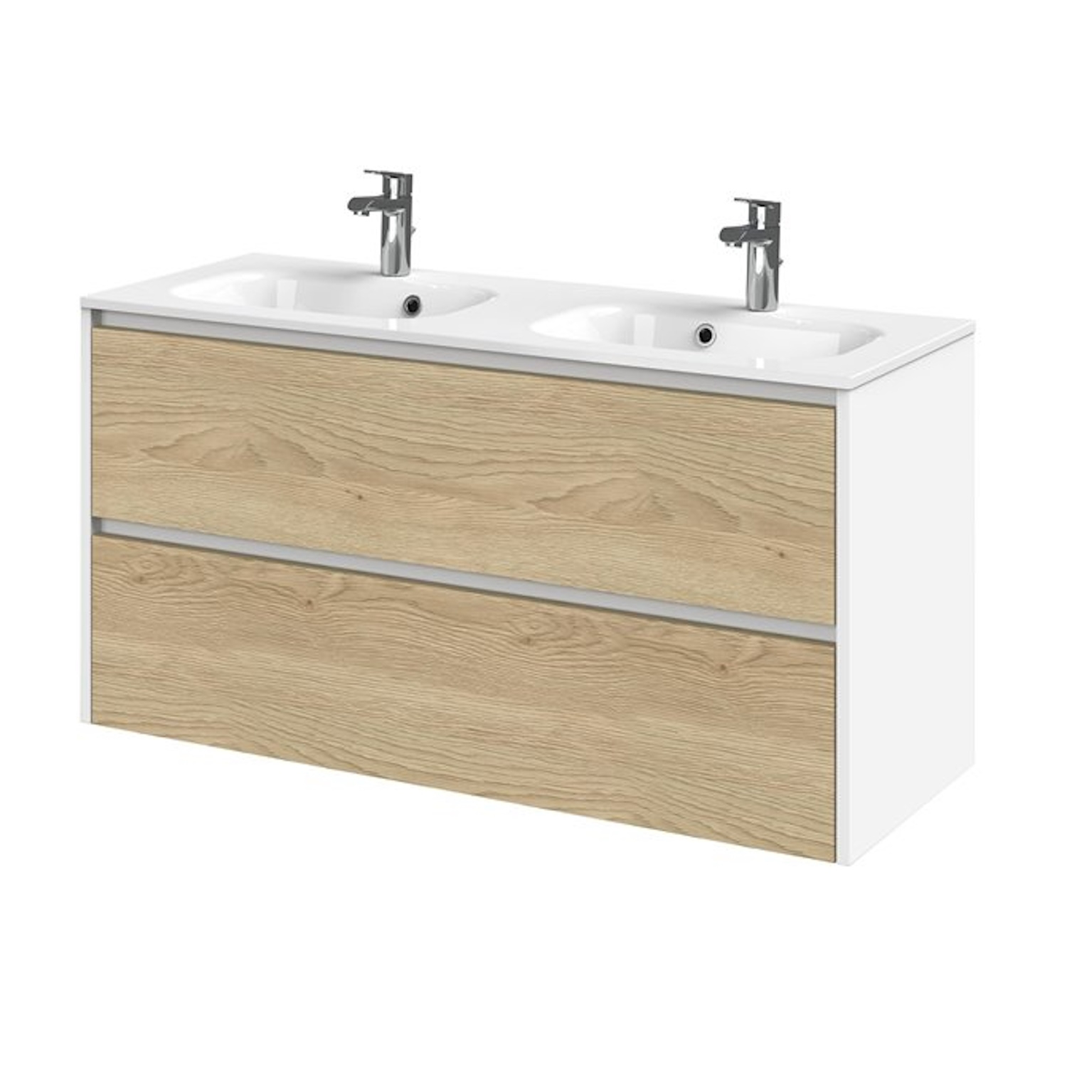 Tiger Reverse Meubelset 120 cm met 2 lades Naturel eik - Mat wit incl Oval wastafel dubbel Hoogglans wit - 800321 afbeelding