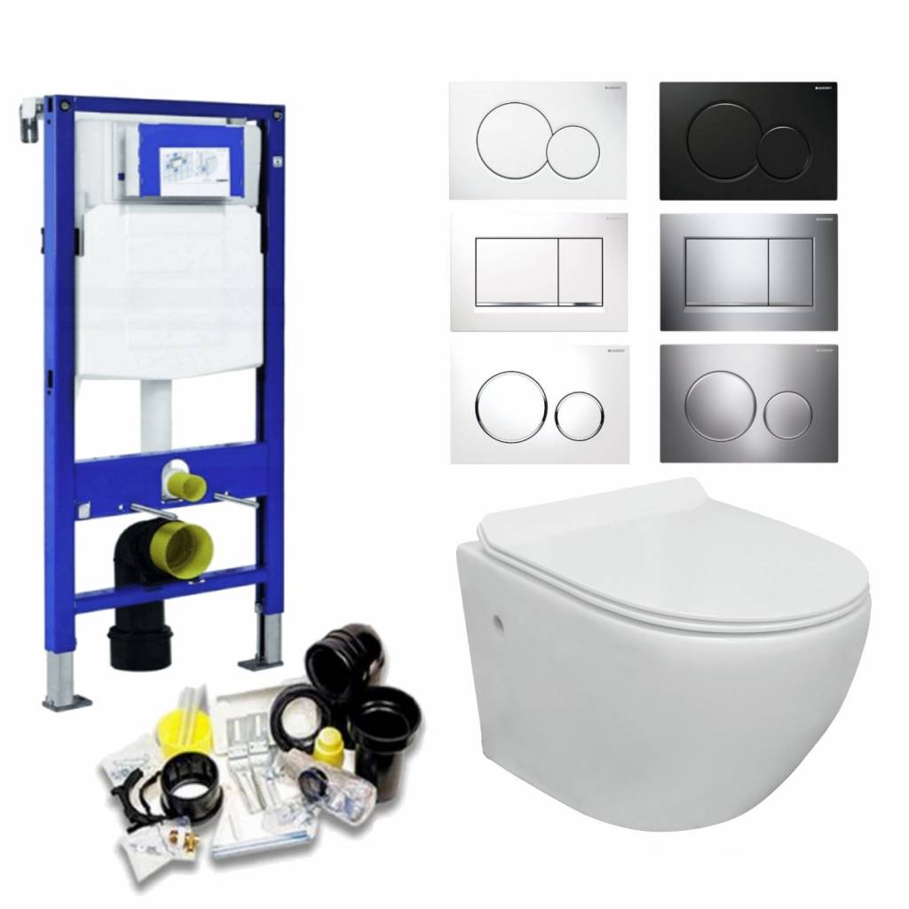 VM Go Up320 Toiletset 06 Aquaflow Rimfree Met Sigma Drukplaat - Standaard Sigma 01 - Wit - 115770115