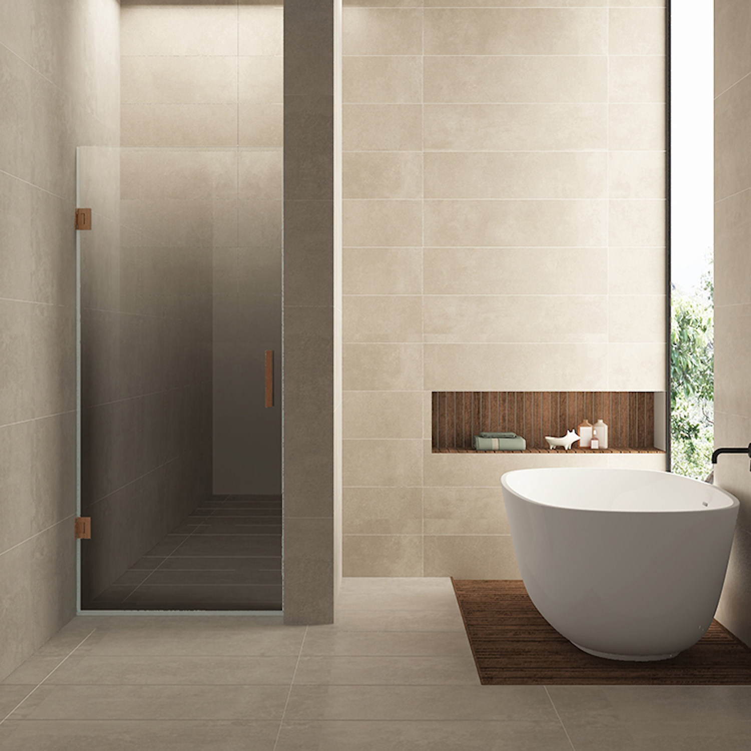 Wiesbaden Nisdeur Links  Less 70x200 cm 8 mm Nano Spiegelrook- Naar Helder Glas Geborsteld Brons Koper