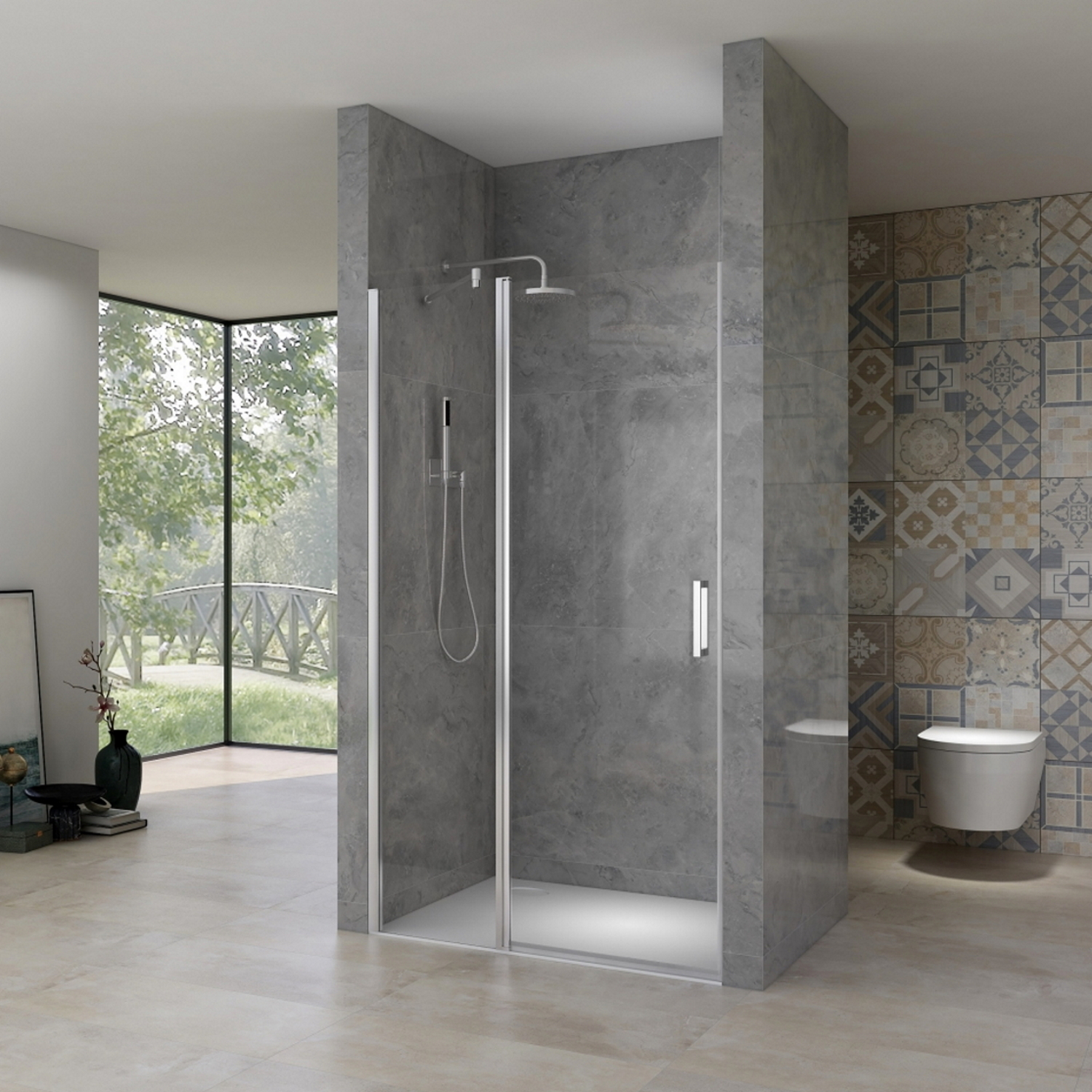 Nisdeur Van Rijn ST02 108x200 cm Draaideur 6 mm Met Vaste Wand 8mm Chroom