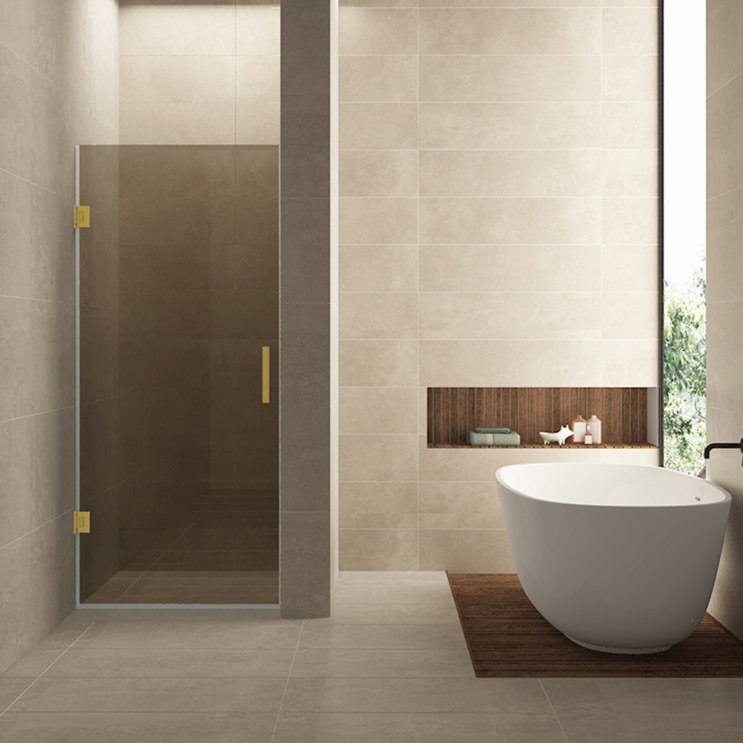 Wiesbaden Nisdeur  Less 80x200 cm 8 mm Nano Vintage Brons Glas Geborsteld Messing
