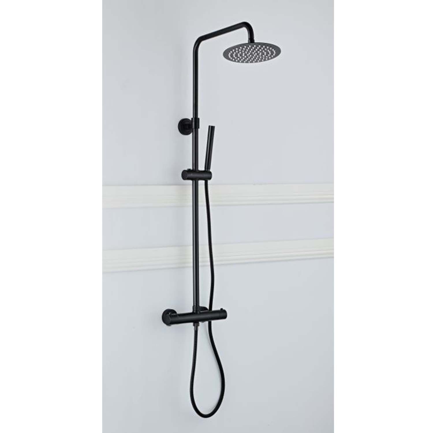 Opbouw Regendouche Set Boss & Wessing Ronde Hoofddouche 20 cm Mat Zwart