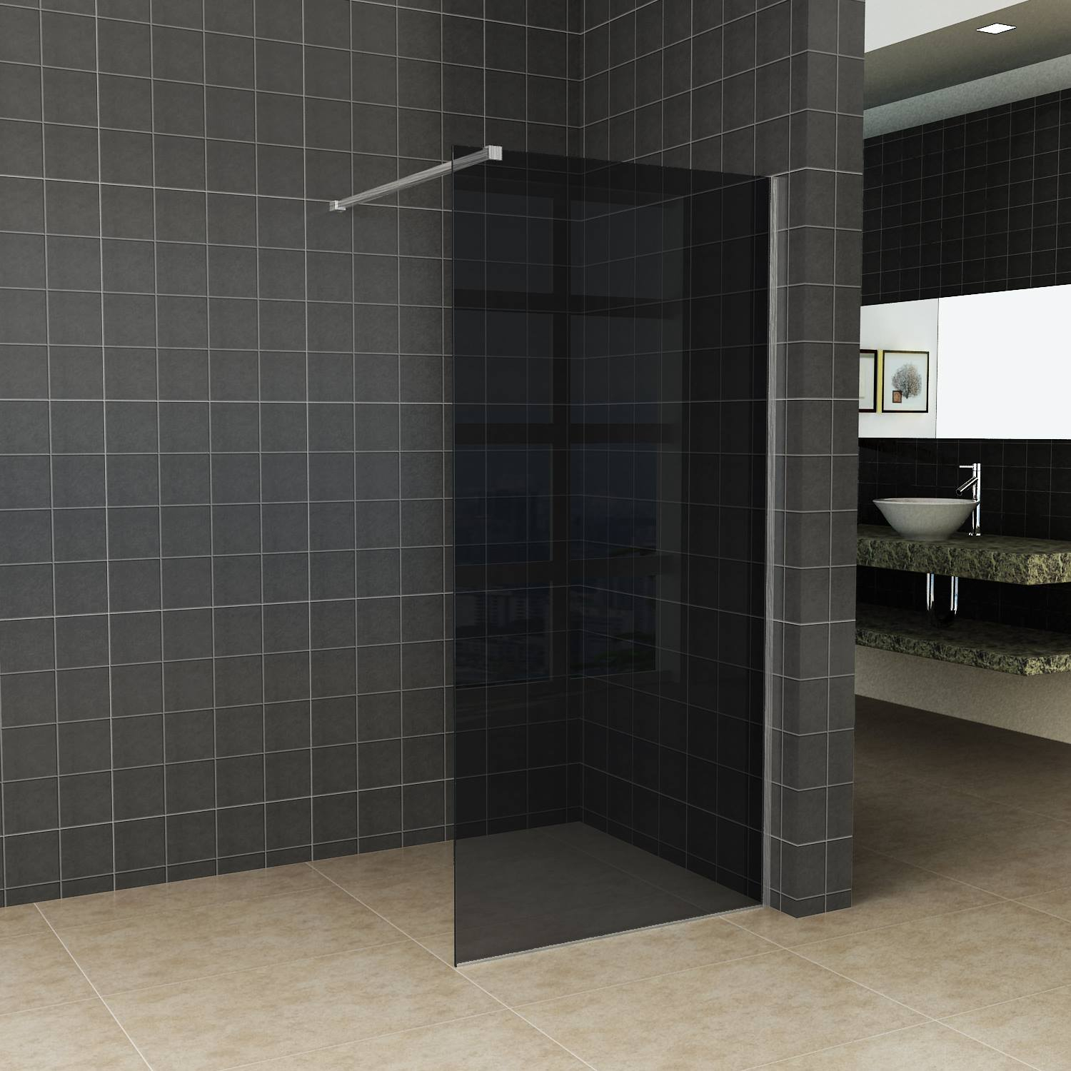 BWS Inloopdouche Pro Line Rookglas 8mm Nano Coating RVS Profiel en Stang (ALLE MATEN) product afbeelding