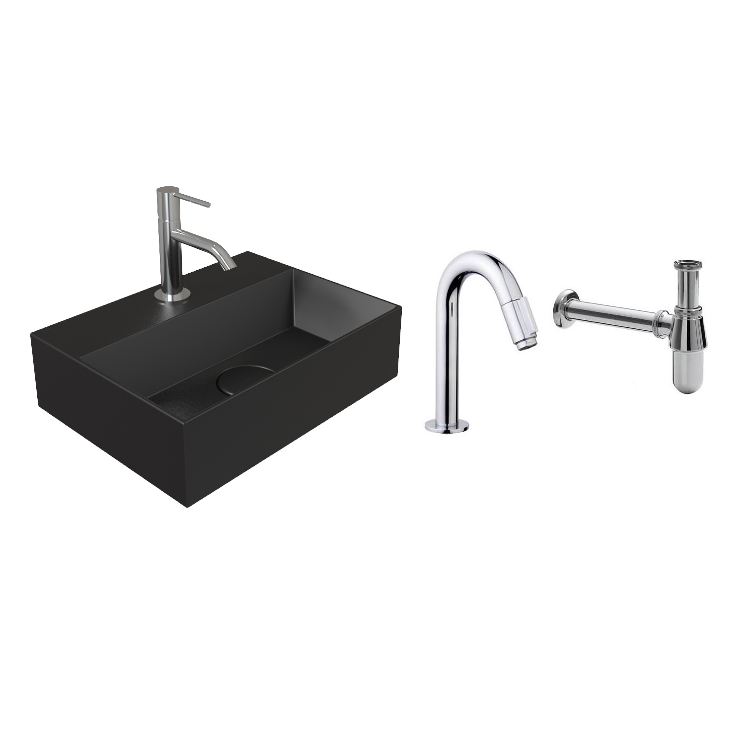 Salenzi Fonteinset Spy Mat Zwart 40x30 cm Chroom (Keuze uit 20 kranen)