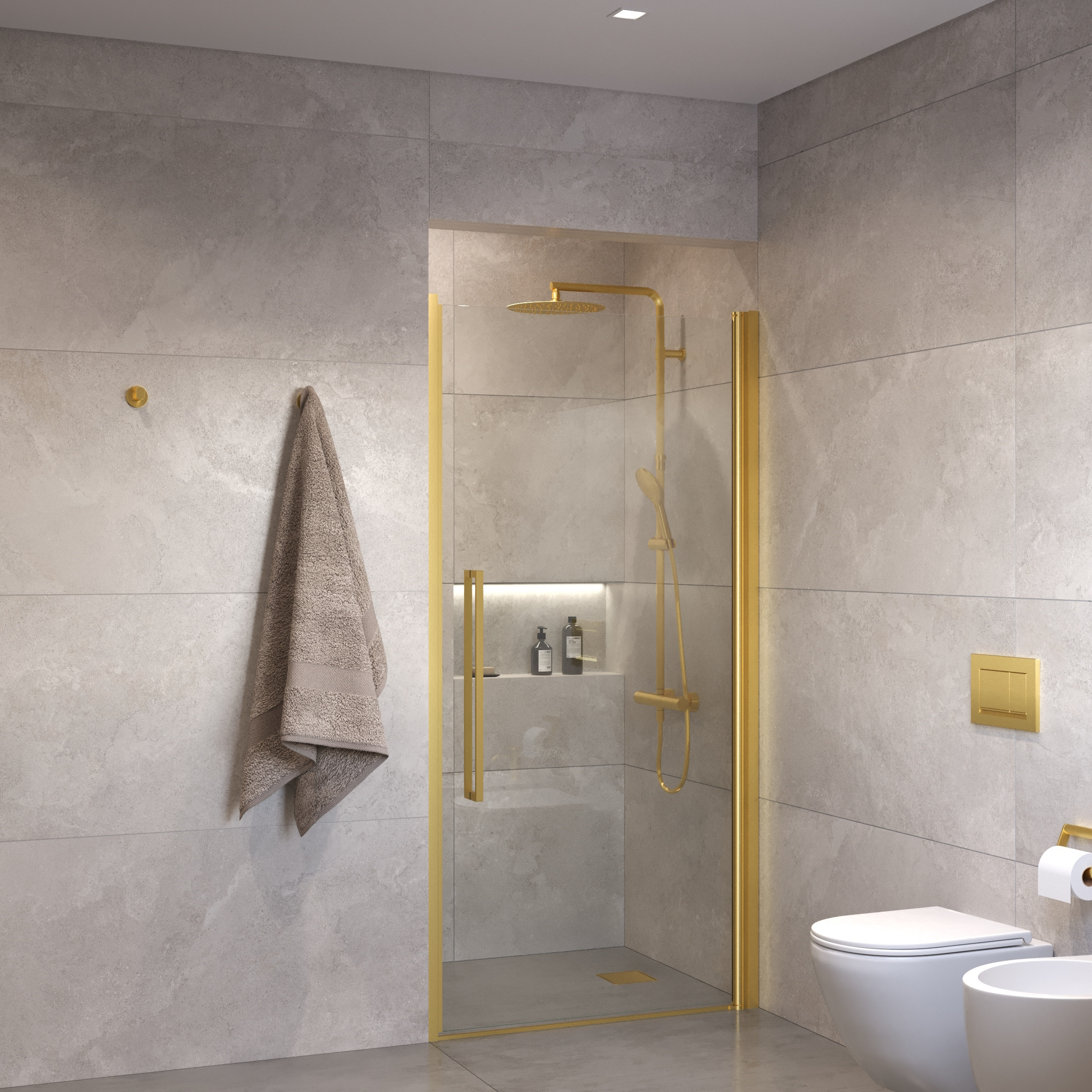 Sanivo Suno Nisdeur draaideur 90 cm Geborsteld Messing Goud Helder Glas 8 mm Nano