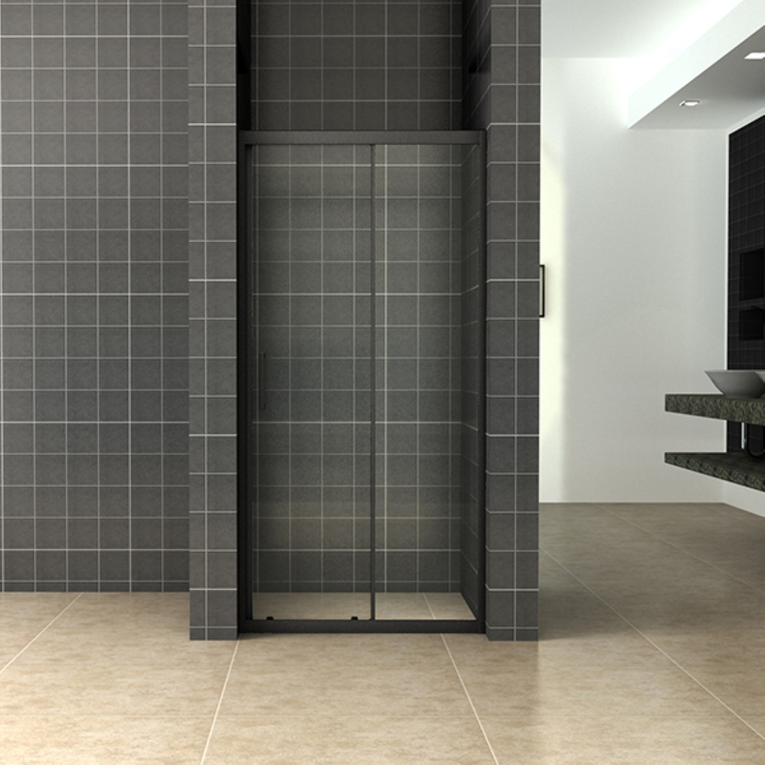 Schuifdeur Wiesbaden Skyline Douchedeur 110x200 cm 8 mm NANO Coating Mat Zwart product afbeelding