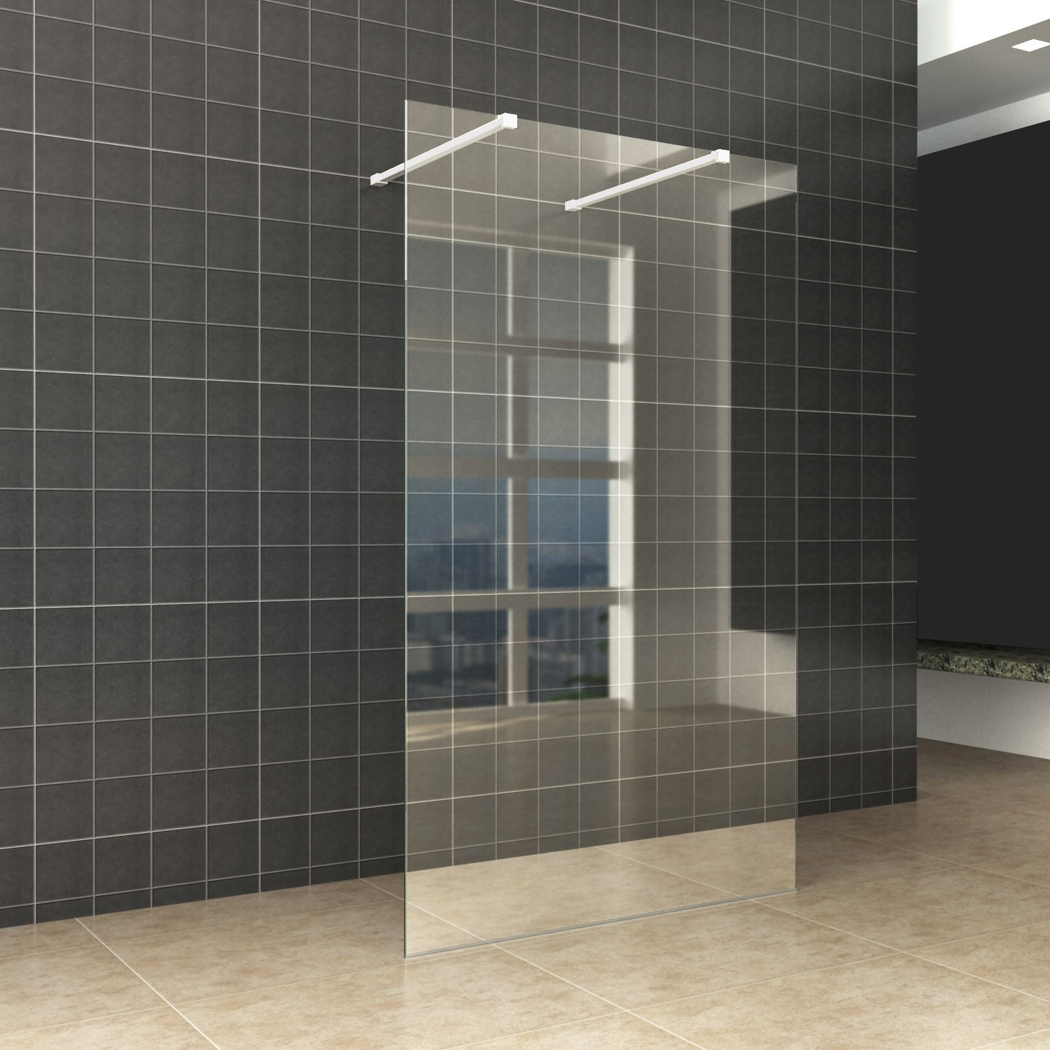 Boss & Wessing BWS Inloopdouche Pro Line Helder Glas 50x200 cm Twee Stabilisatiestangen Mat Wit