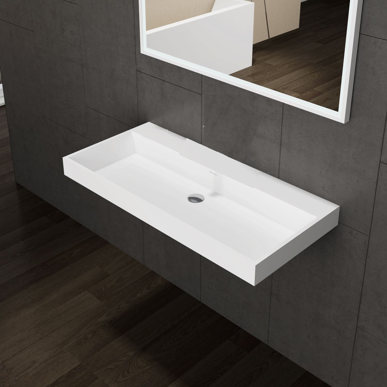 Sanilux Wastafel Solid Surface 100 cm 0 kraangat